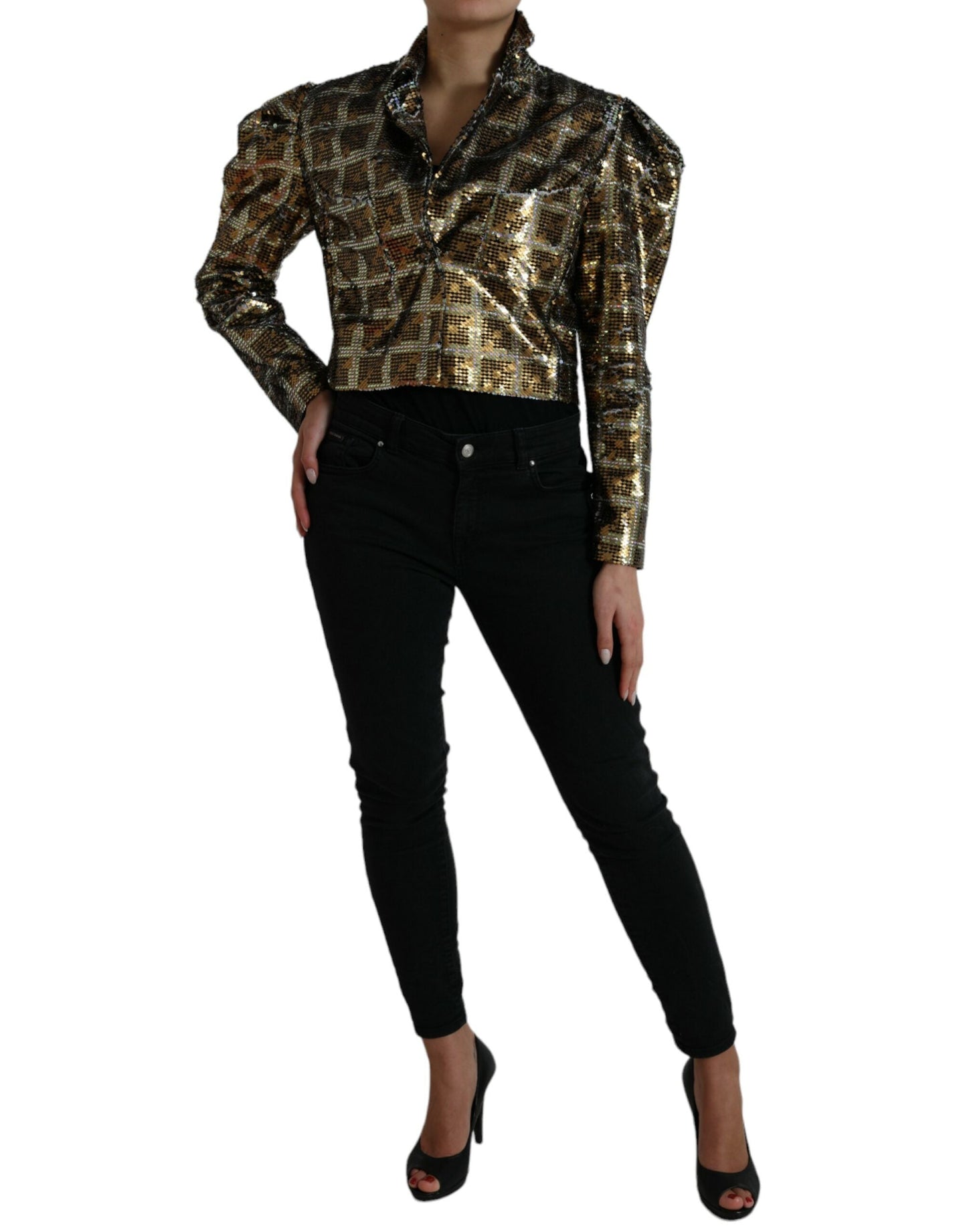 Dolce & Gabbana Multicolor Polyester Sequined Cropped Women's Jacket