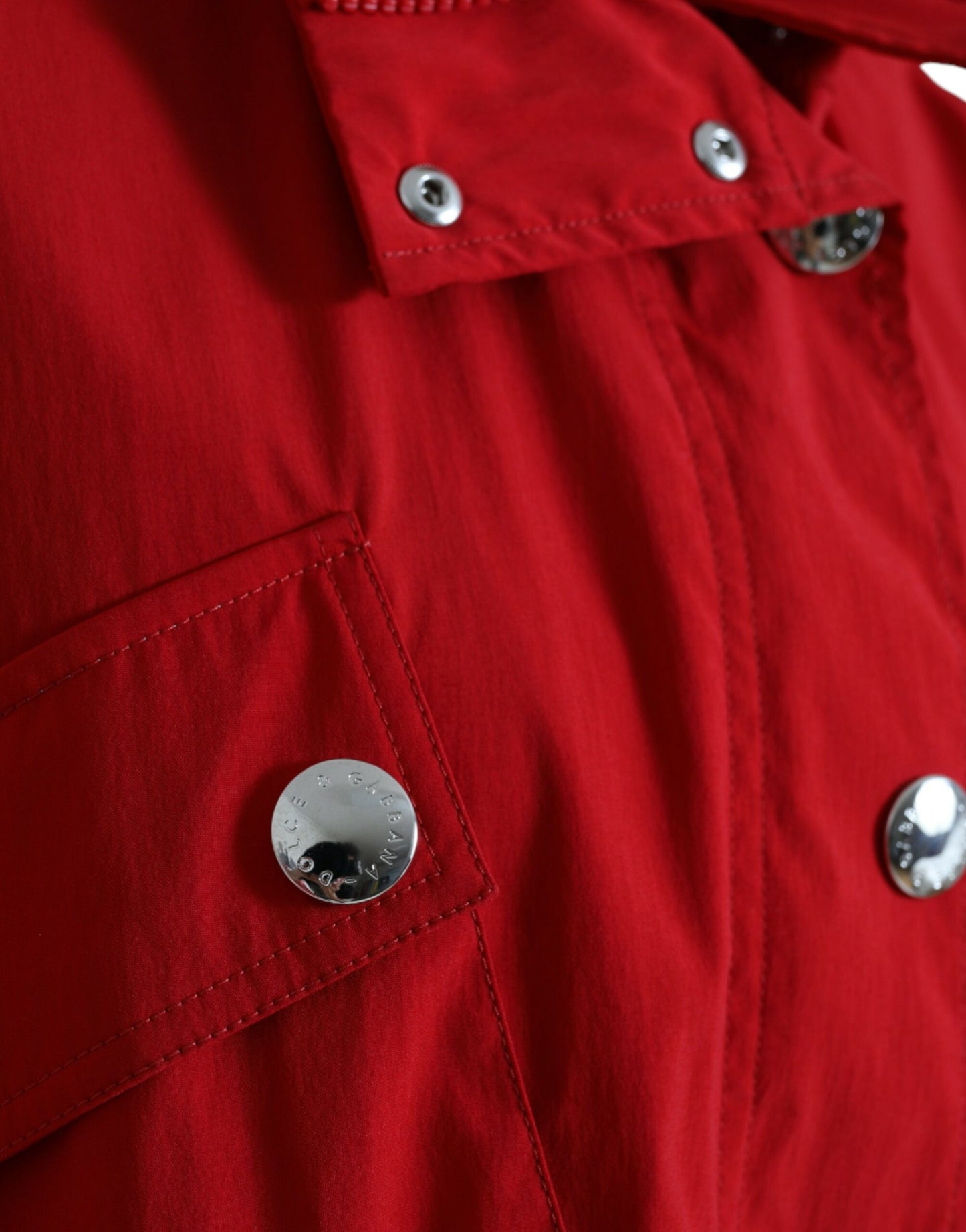 Dolce & Gabbana Red Polyester Hooded Button Rain Coat Women's Jacket