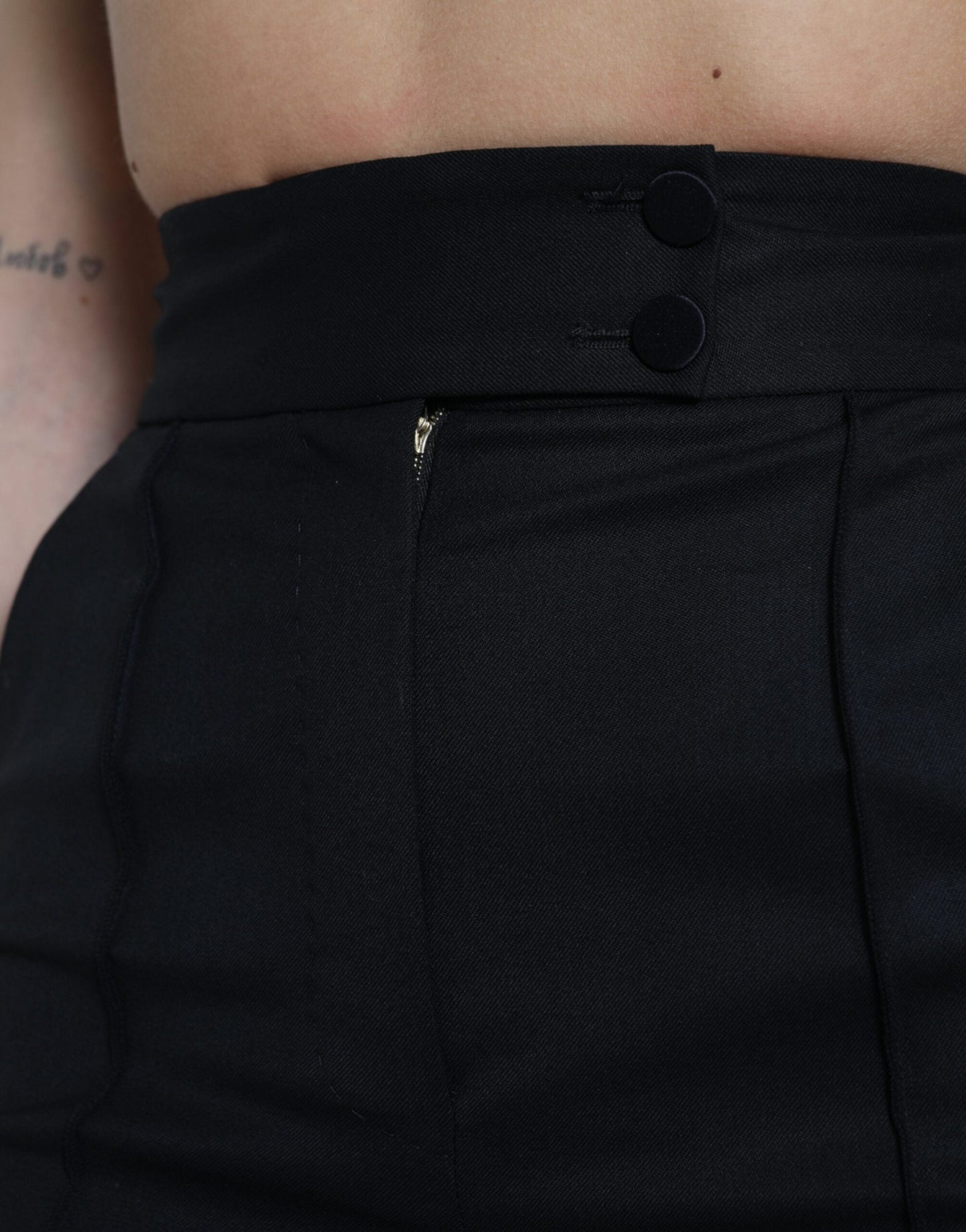 Dolce & Gabbana Black Wool High Waist Tapered Women's Pants