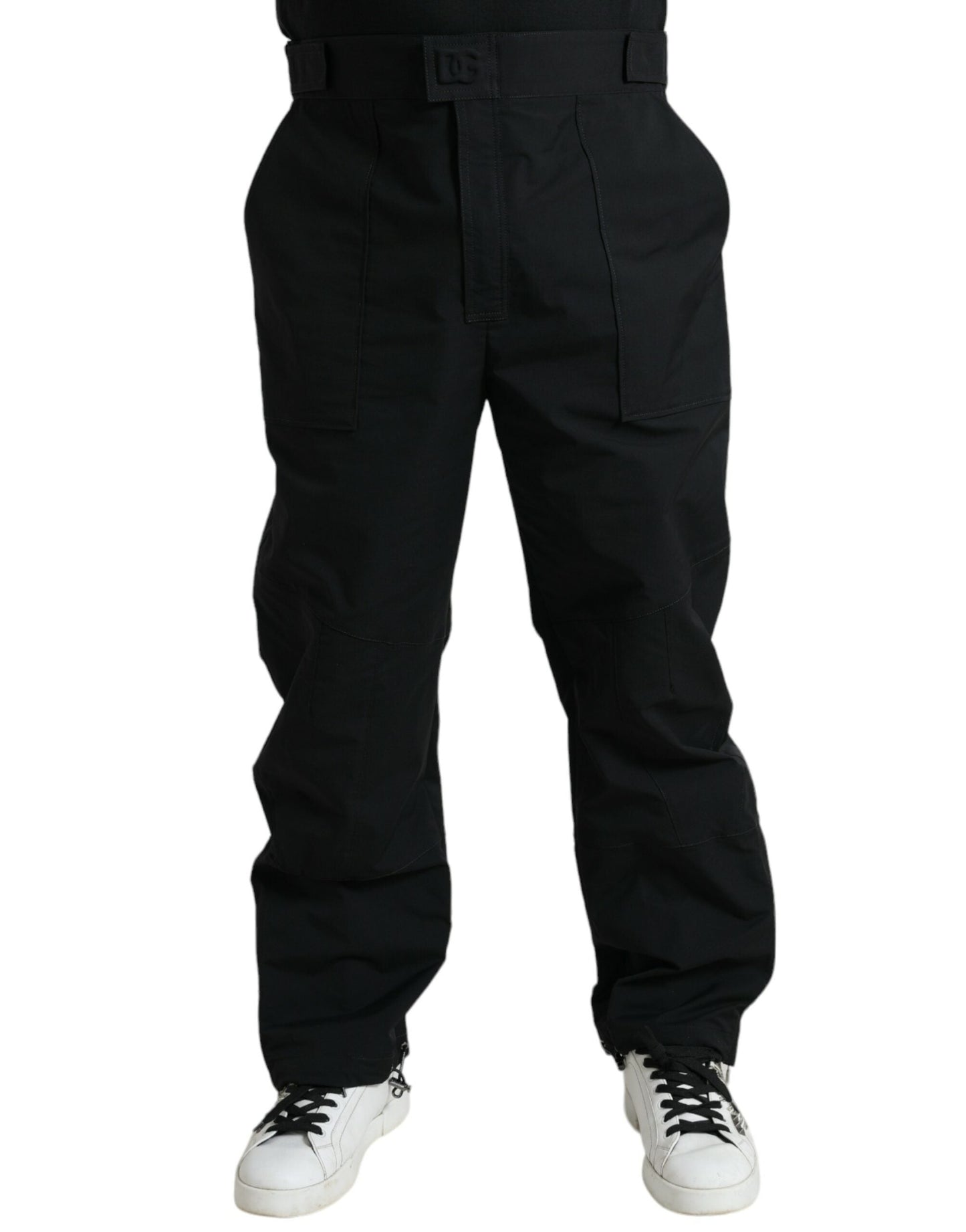 Dolce & Gabbana Black Polyester Logo Straight Men's Pants