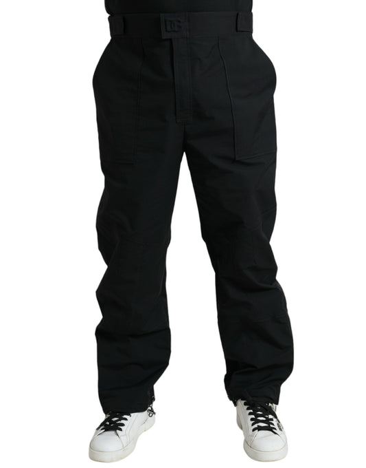 Dolce & Gabbana Black Polyester Logo Straight Men's Pants
