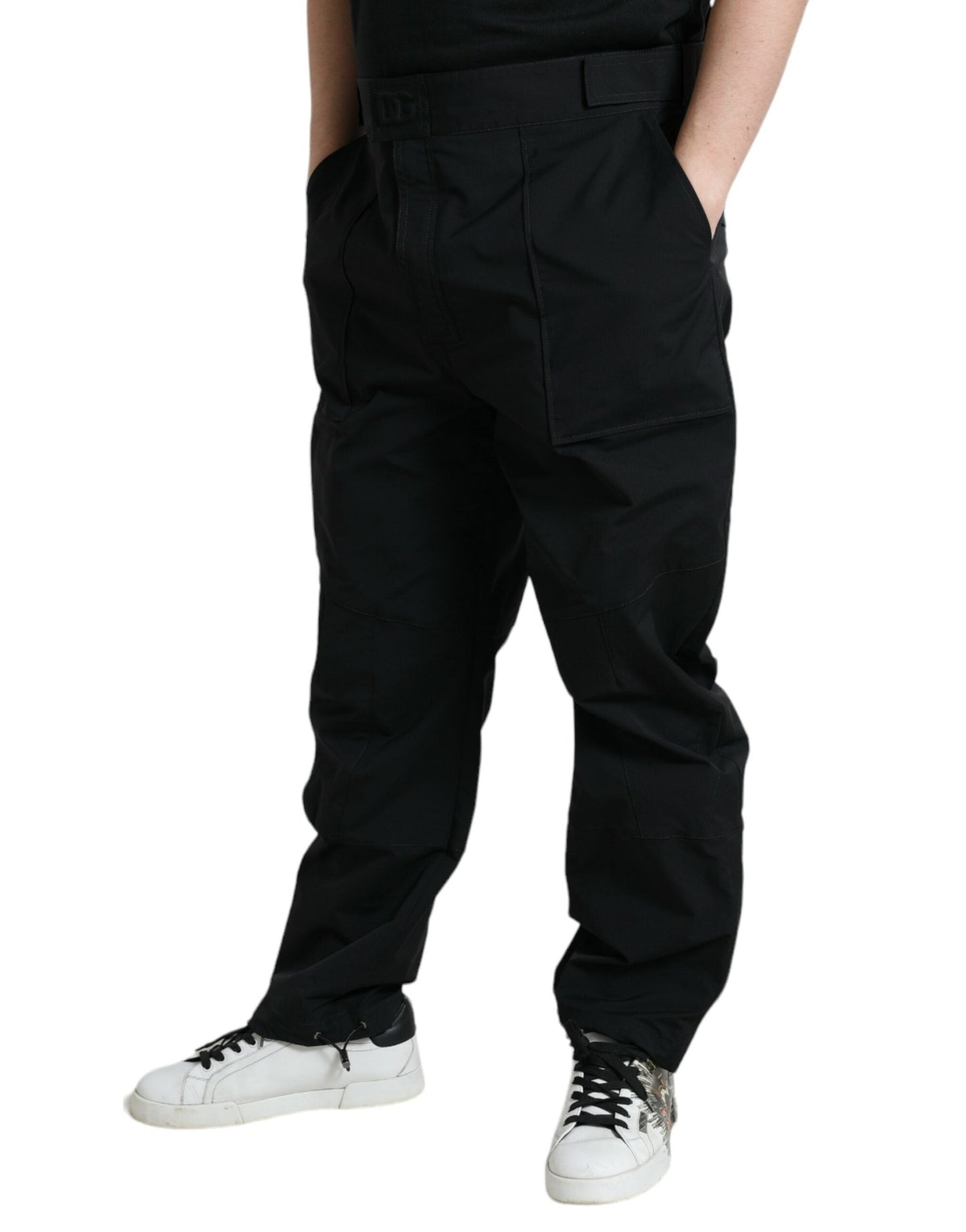 Dolce & Gabbana Black Polyester Logo Straight Men's Pants
