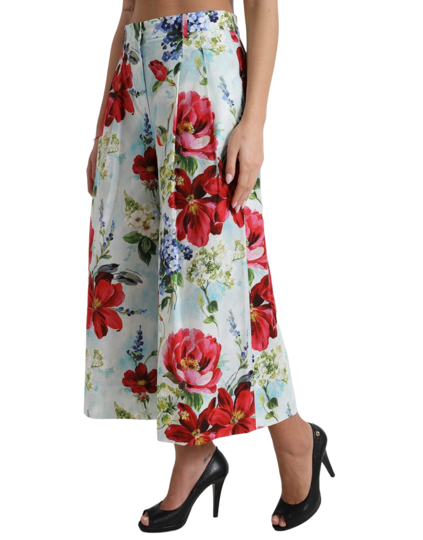 Dolce & Gabbana Multicolor Floral High Waist Wide Leg Women's Pants