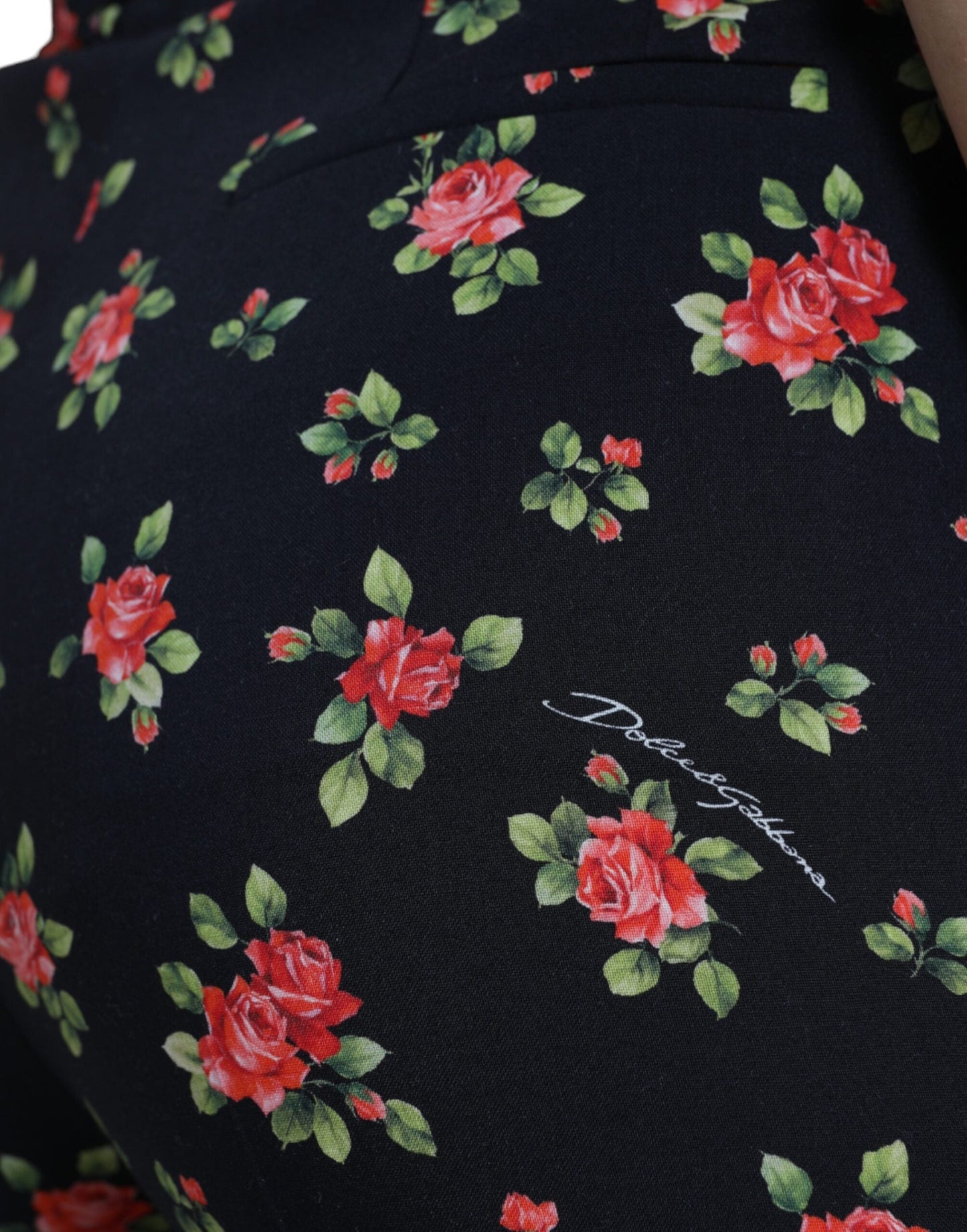 Dolce & Gabbana Black Floral Wool High Waist Tapered Women's Pants