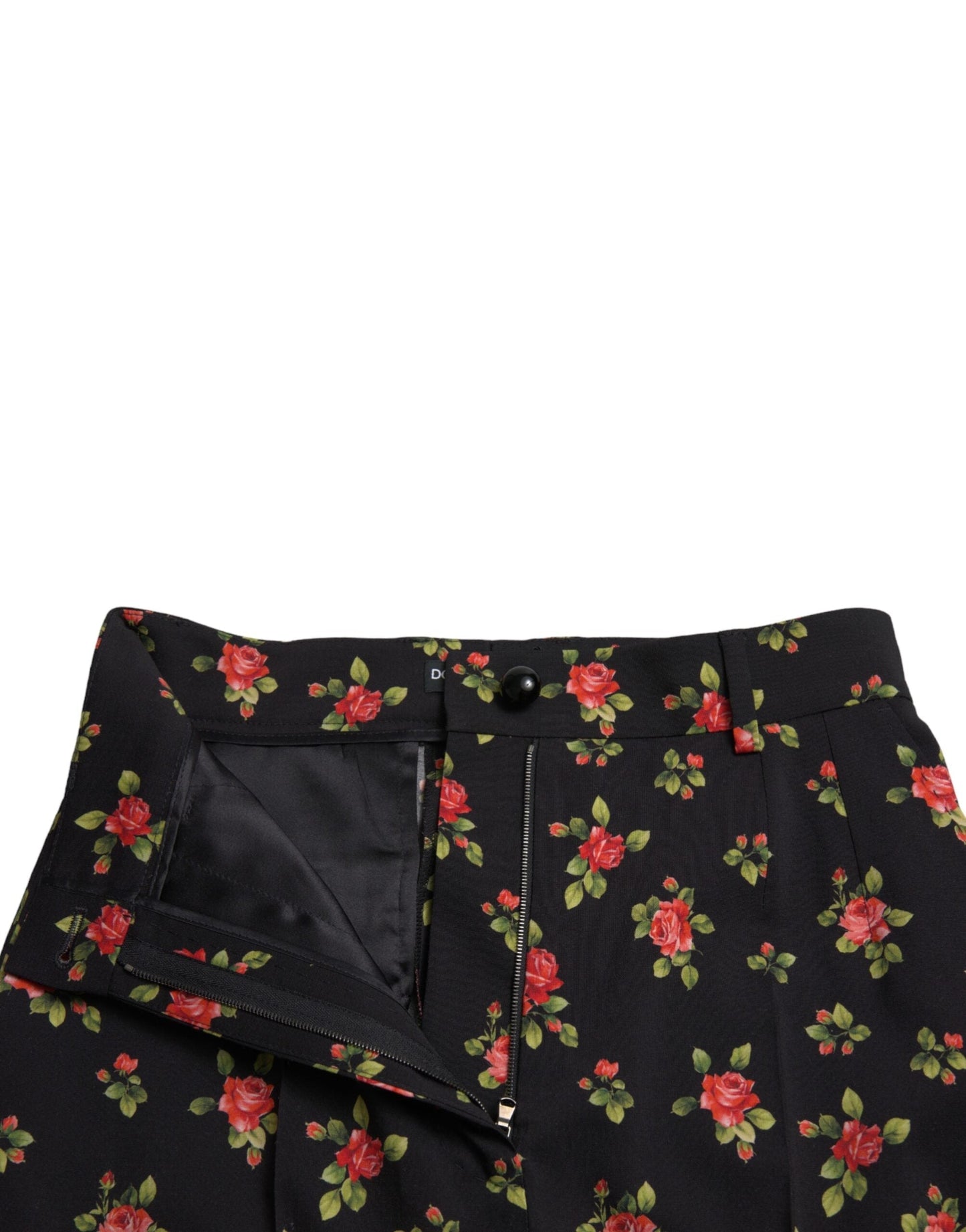 Dolce & Gabbana Black Floral Wool High Waist Tapered Women's Pants