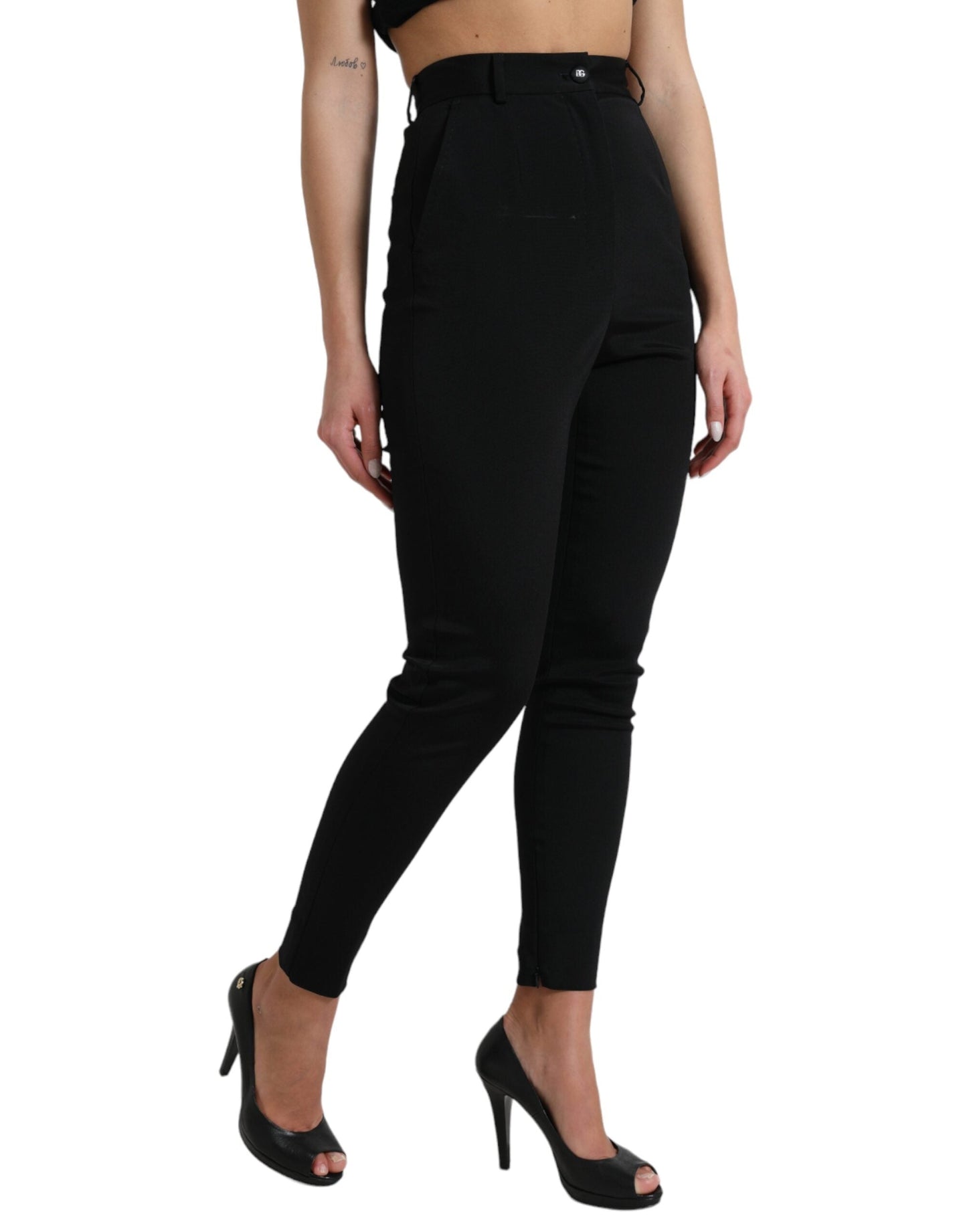 Dolce & Gabbana Black Wool Stretch High Waist Skinny Women's Pants