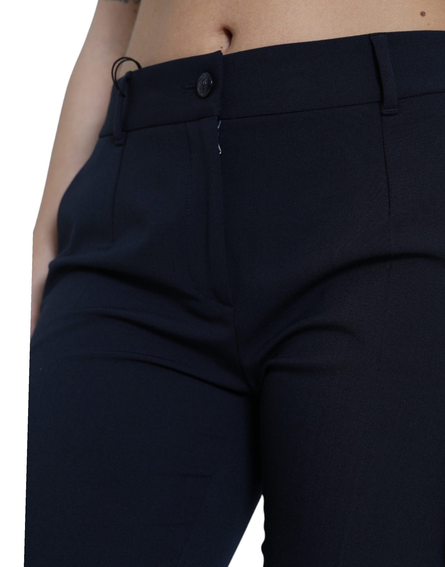 Dolce & Gabbana Blue Mid Waist Tapered Cropped Women's Pants