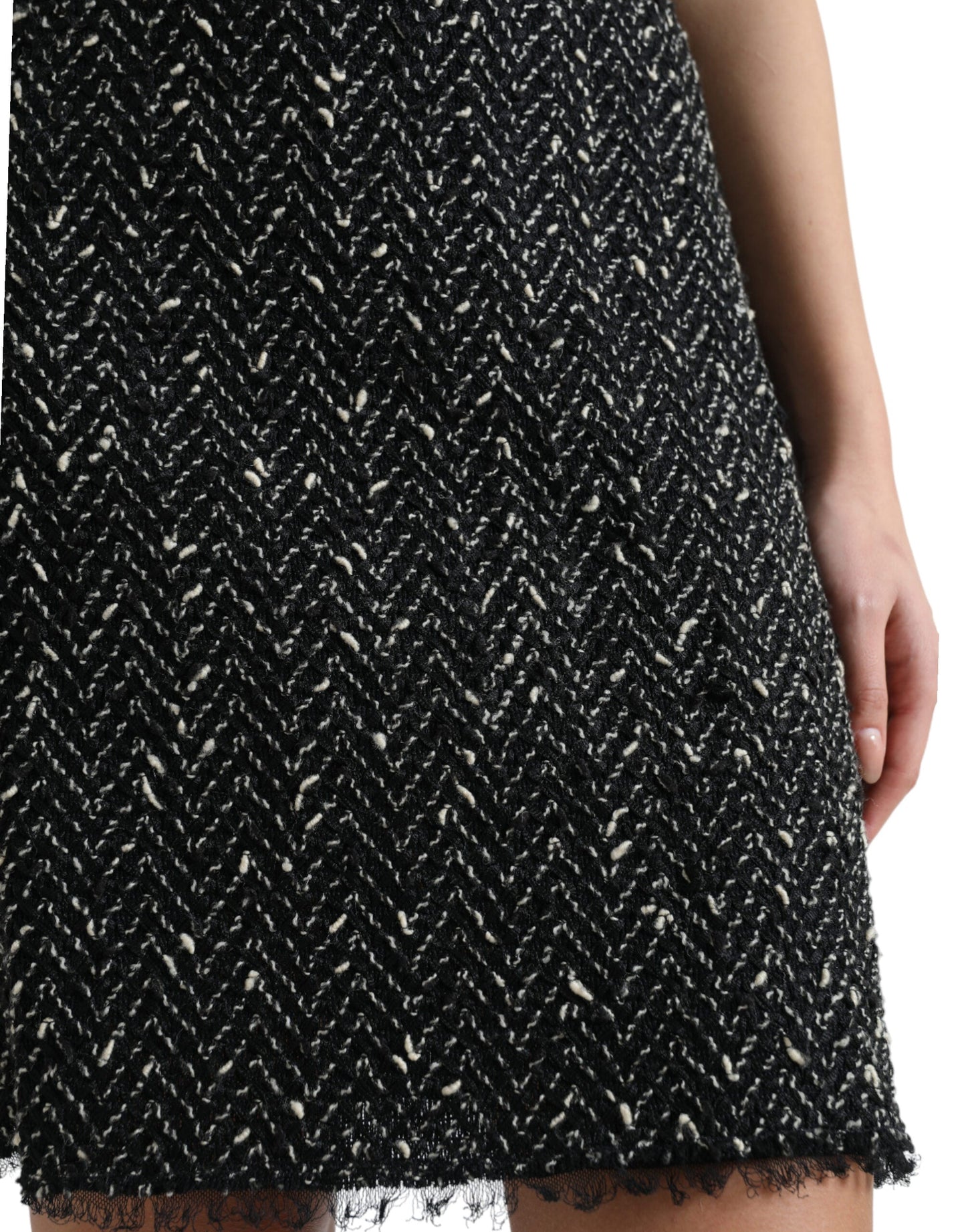 Dolce & Gabbana Black Wool Knit Tweed High Waist Mini Women's Skirt