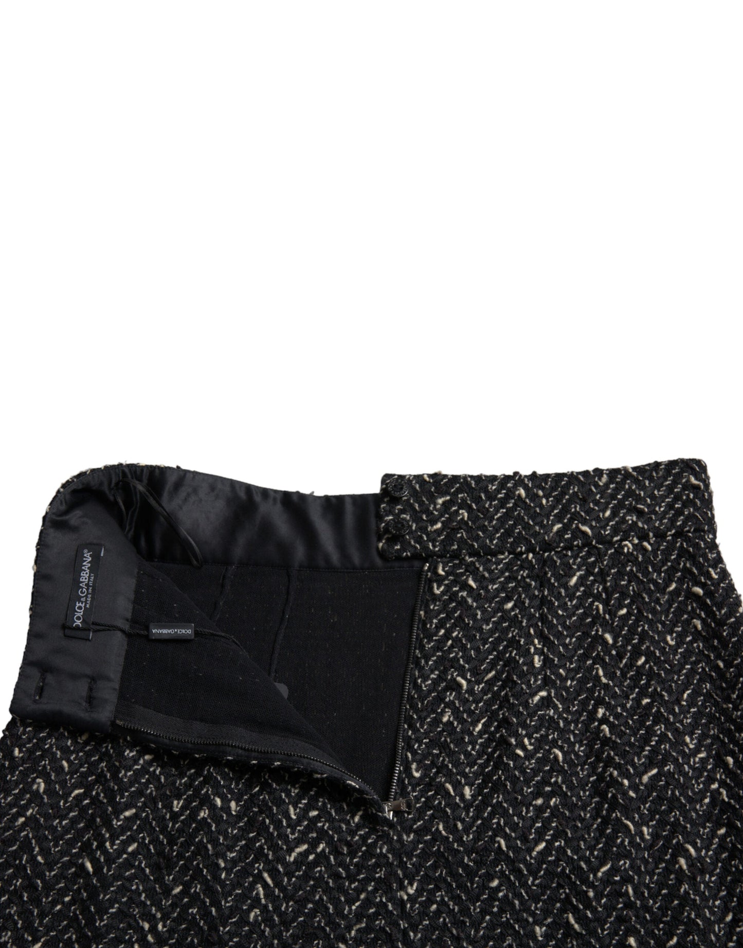 Dolce & Gabbana Black Wool Knit Tweed High Waist Mini Women's Skirt