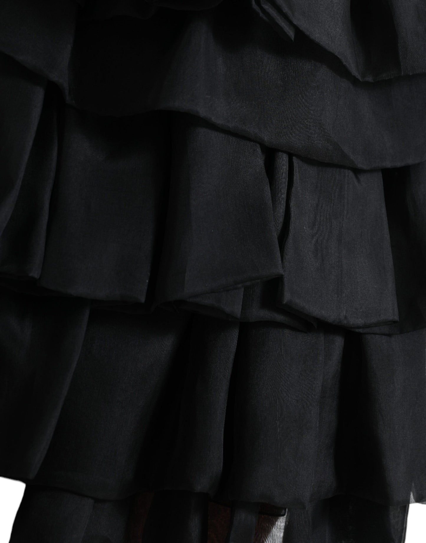 Dolce & Gabbana Black Tiered Aline High Waist Silk Mini Women's Skirt