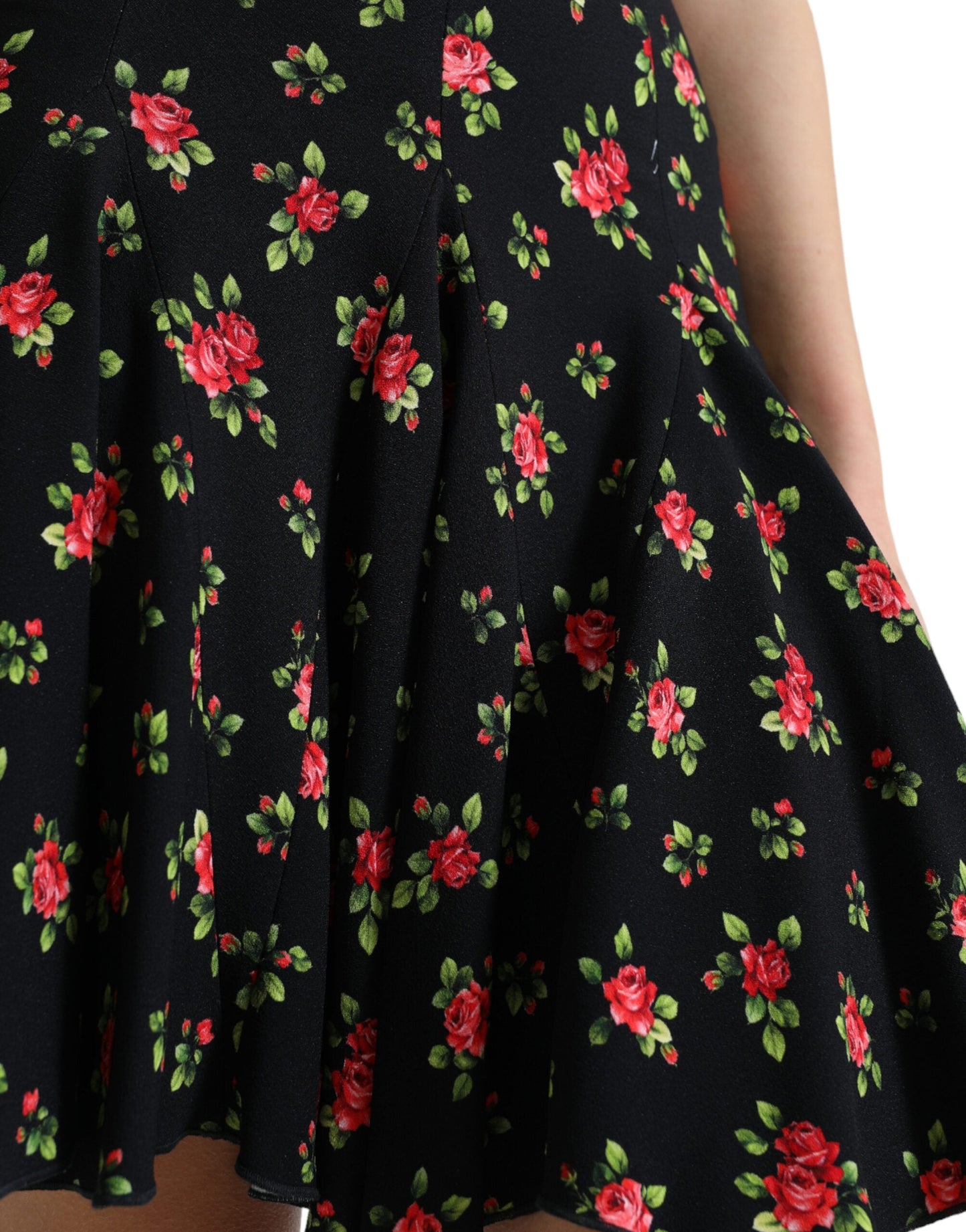 Dolce & Gabbana Black Rose Print High Waist A-line Mini Women's Skirt