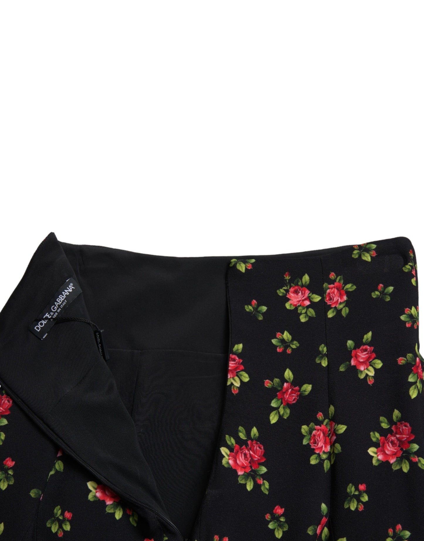 Dolce & Gabbana Black Rose Print High Waist A-line Mini Women's Skirt