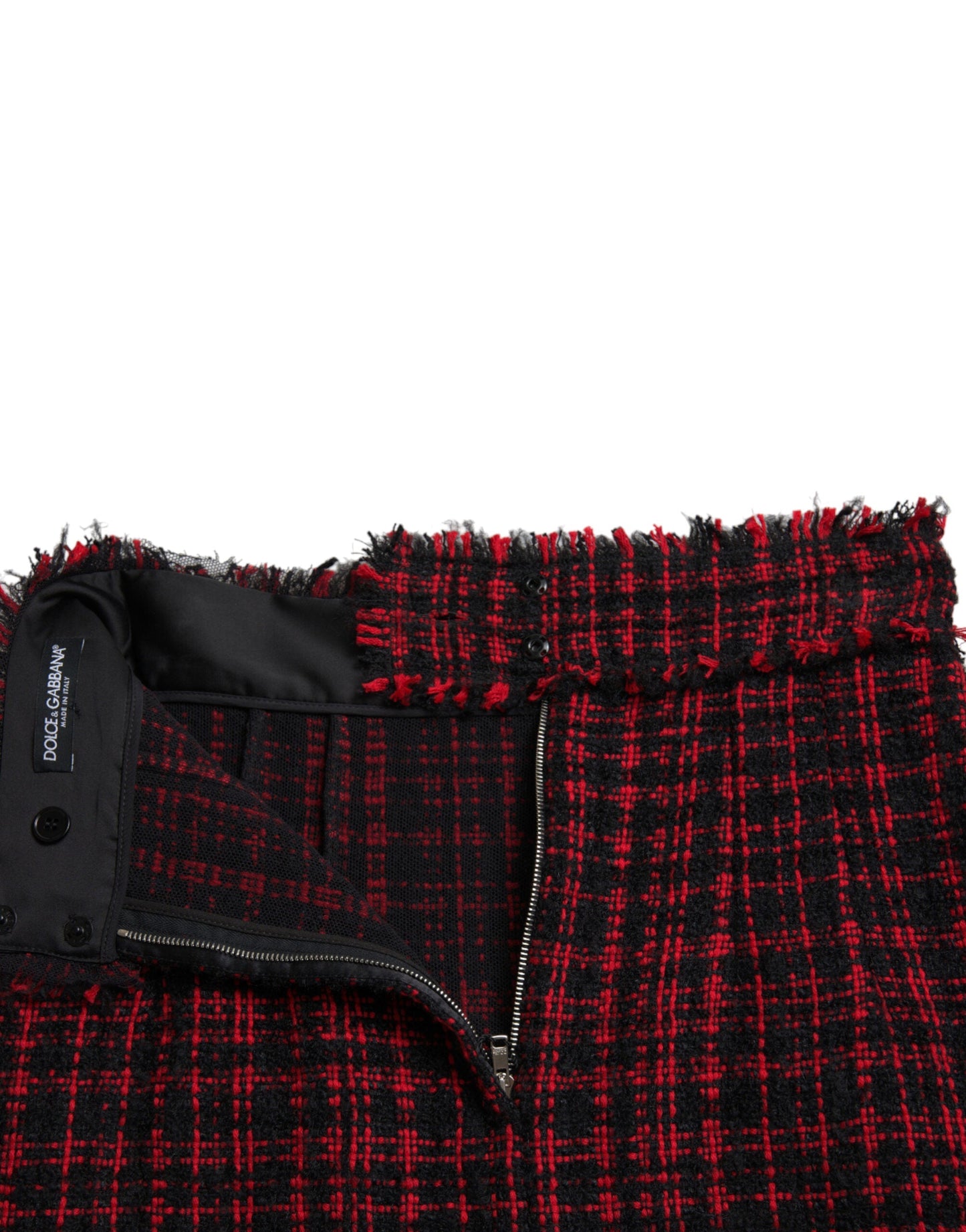 Dolce & Gabbana Black Red Cotton High Waist Tartan Tweed Mini Women's Skirt