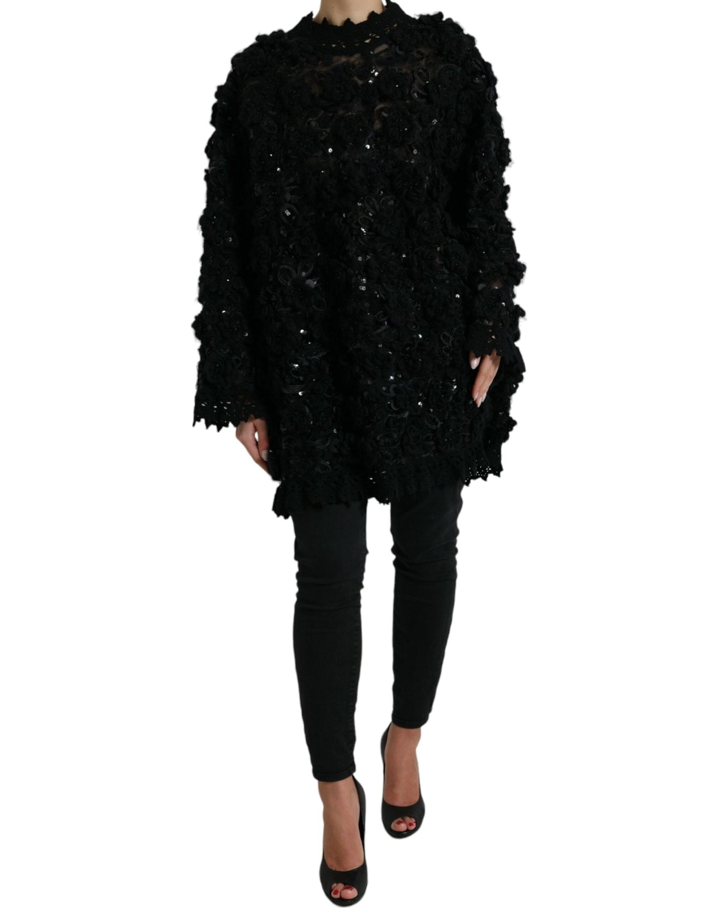 Dolce & Gabbana Black Sequined Embellished Pullover Women's Sweater
