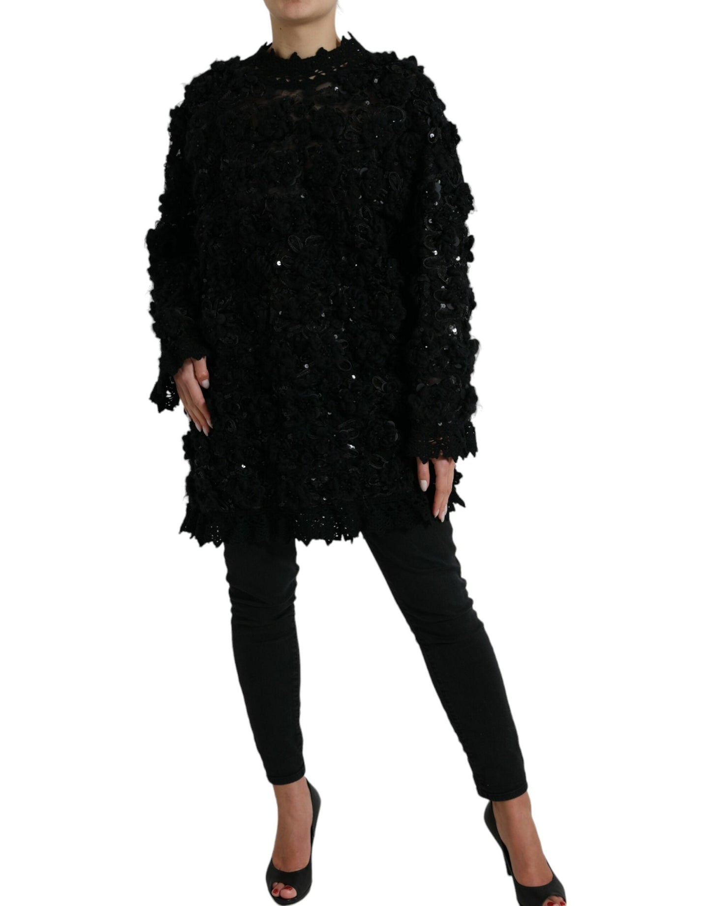 Dolce & Gabbana Black Sequined Embellished Pullover Women's Sweater