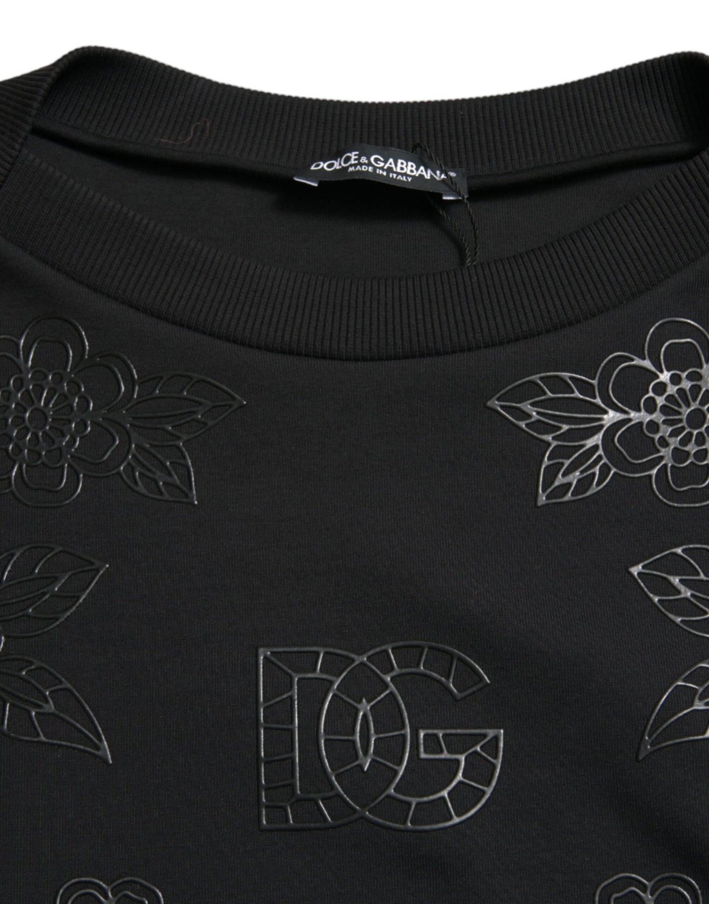 Dolce & Gabbana Black Pullover Floral Logo Applique Women's Sweater