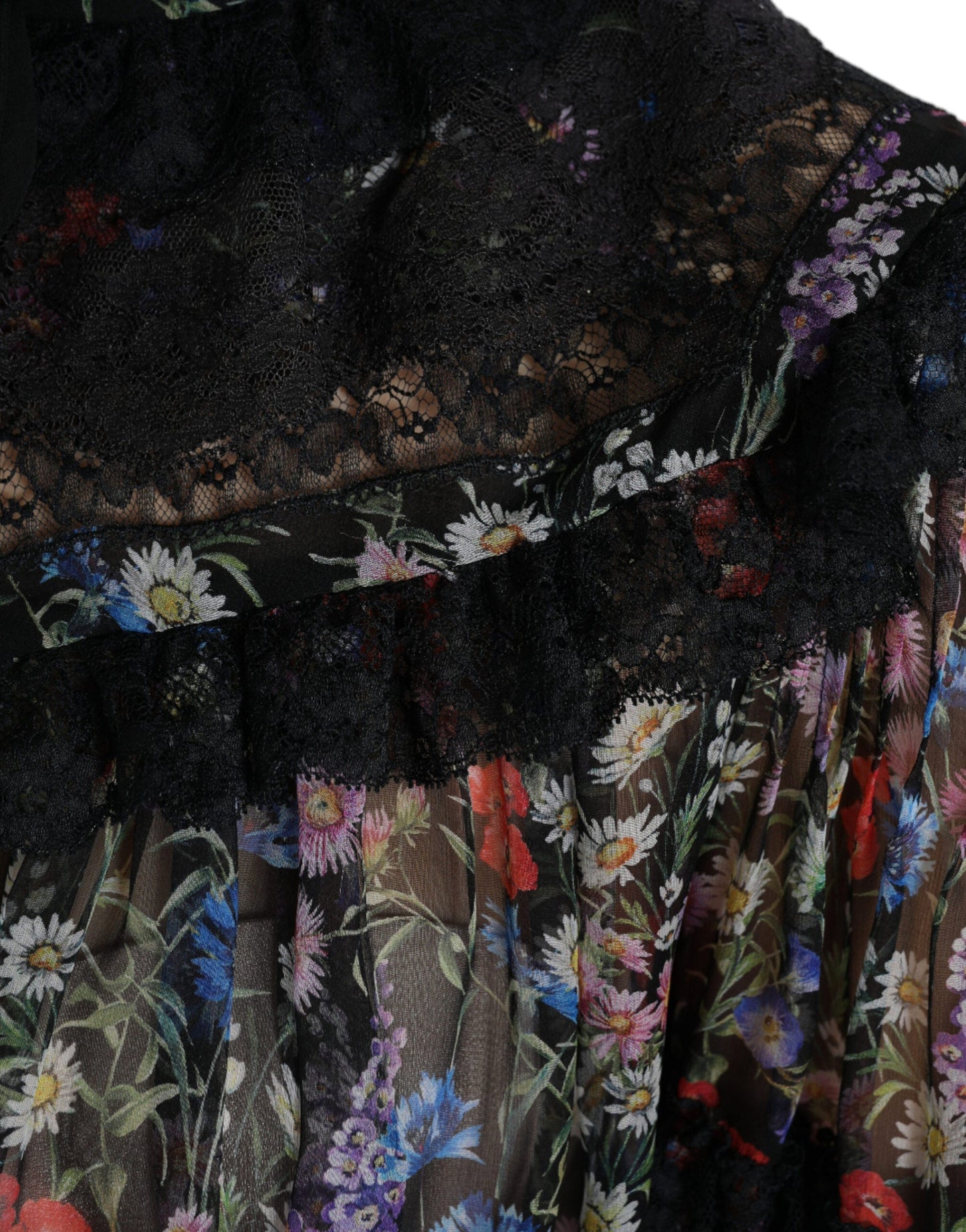 Dolce & Gabbana Black Floral Print Long Sleeves Blouse Women's Top