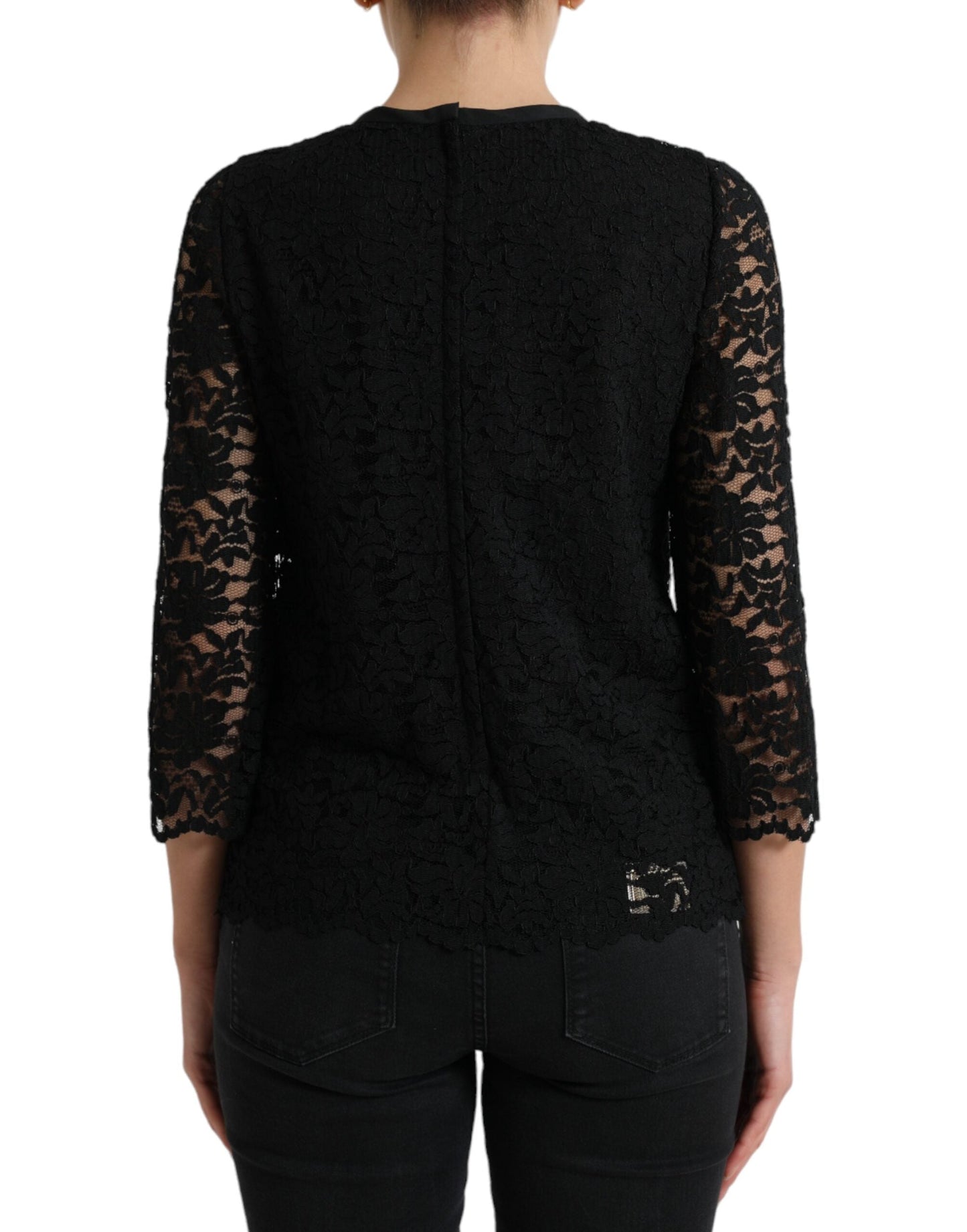 Dolce & Gabbana Black STAFF Blouse Floral Lace Nylon Women's Top