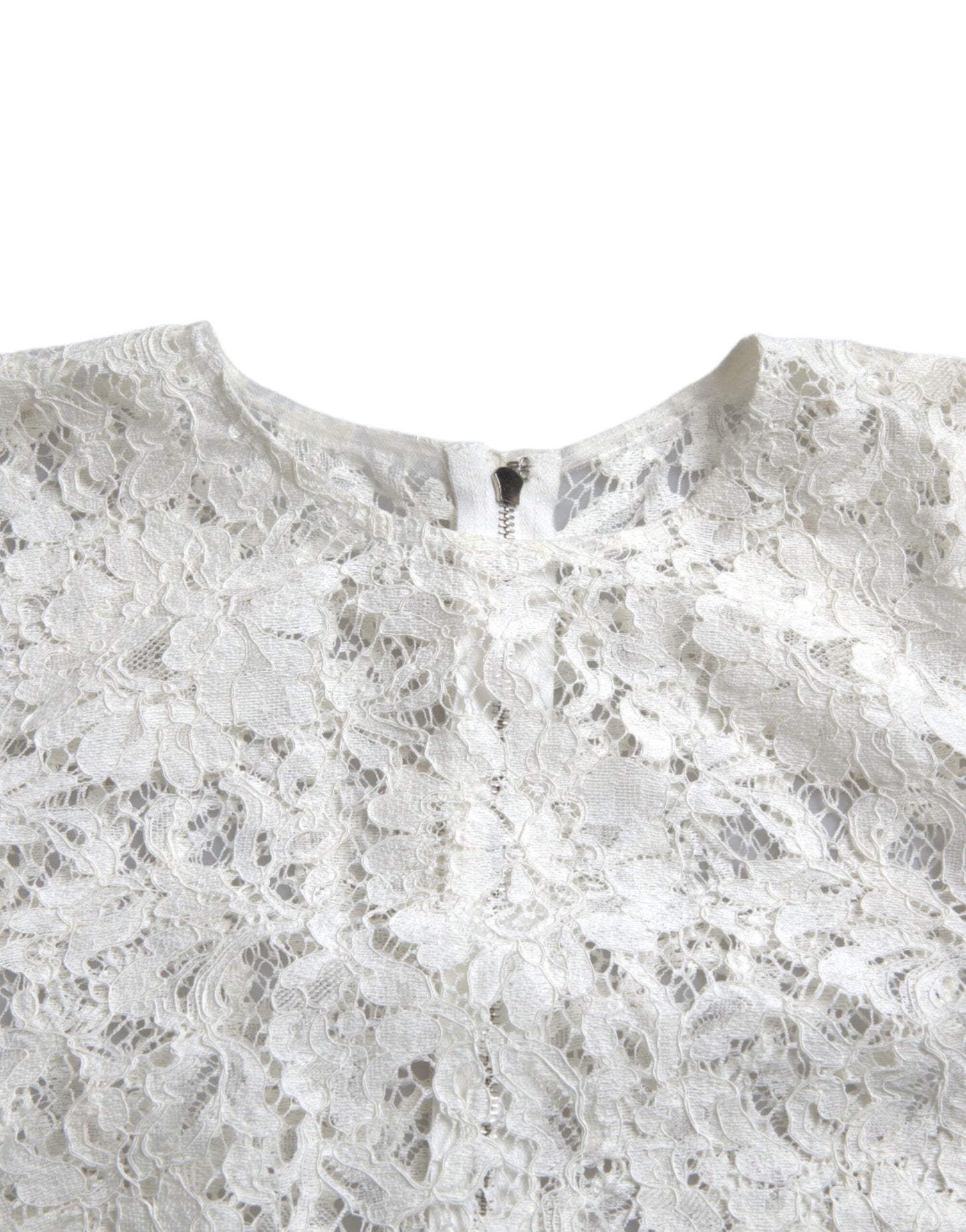 Dolce & Gabbana White Floral Lace Cotton Round Neck Blouse Women's Top