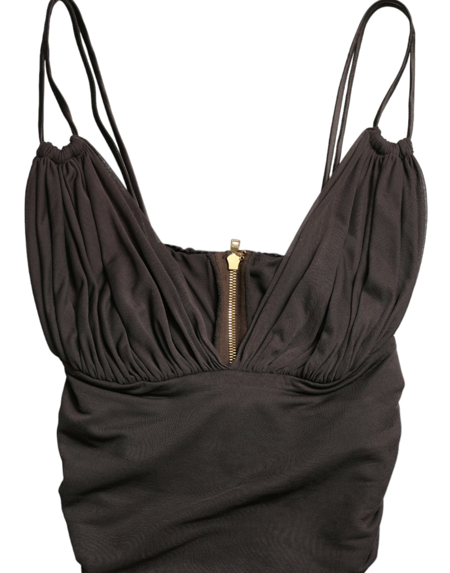 Dolce & Gabbana Brown Viscose Plunging V-neck Cropped Tank Women's Top