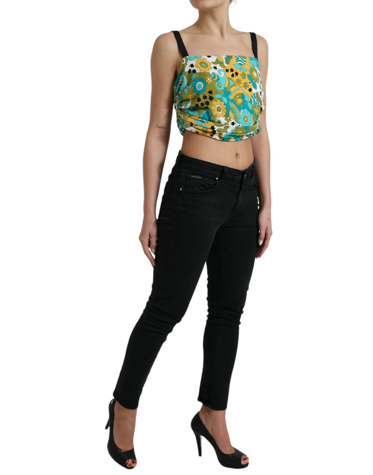 Dolce & Gabbana Multicolor Floral Sleeveless Cropped Women's Top