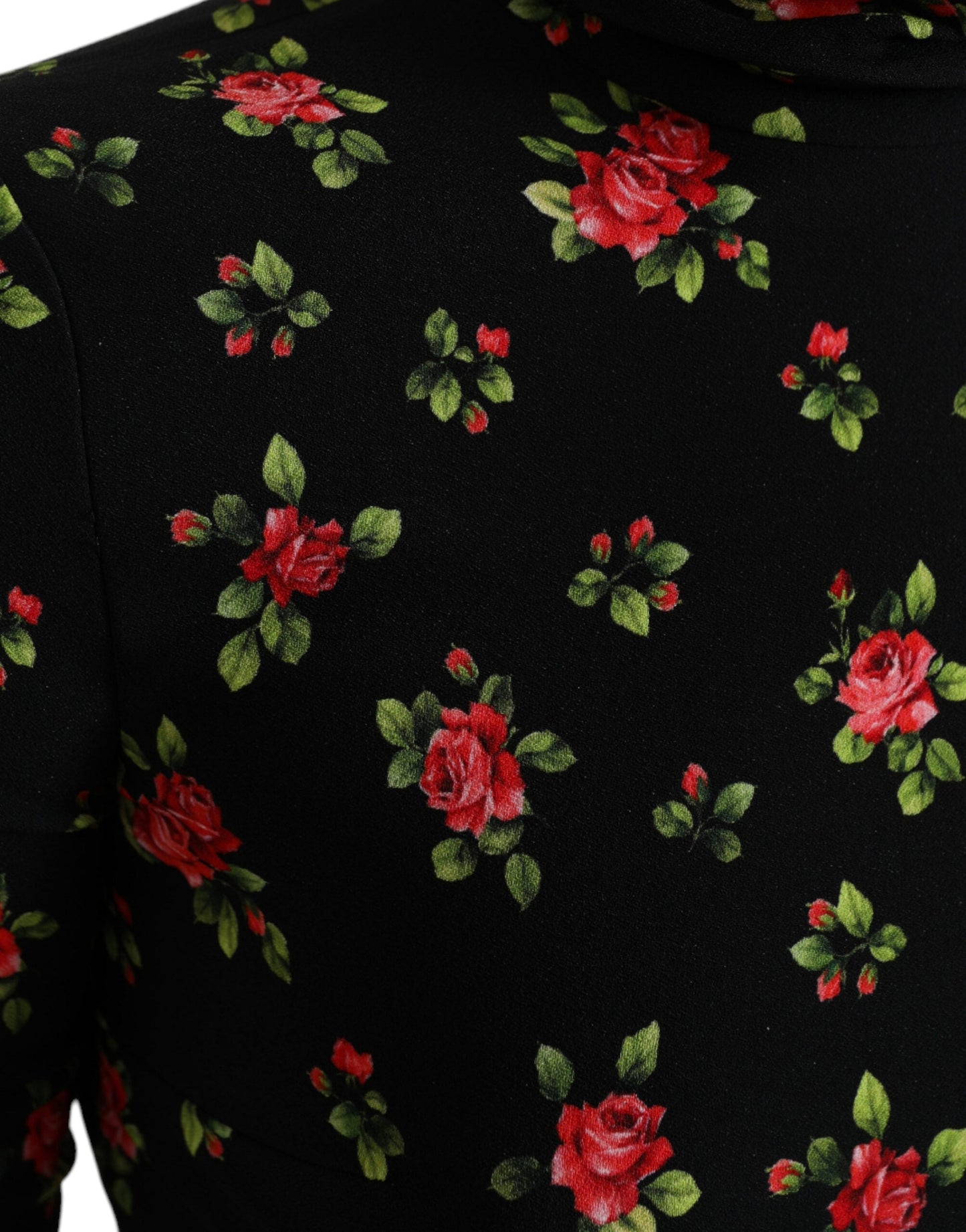 Dolce & Gabbana Black Rose Print Turtle Neck Blouse Women's Top