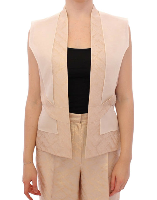Zeyneptosun Beige brocade sleeveless jacket Women's vest