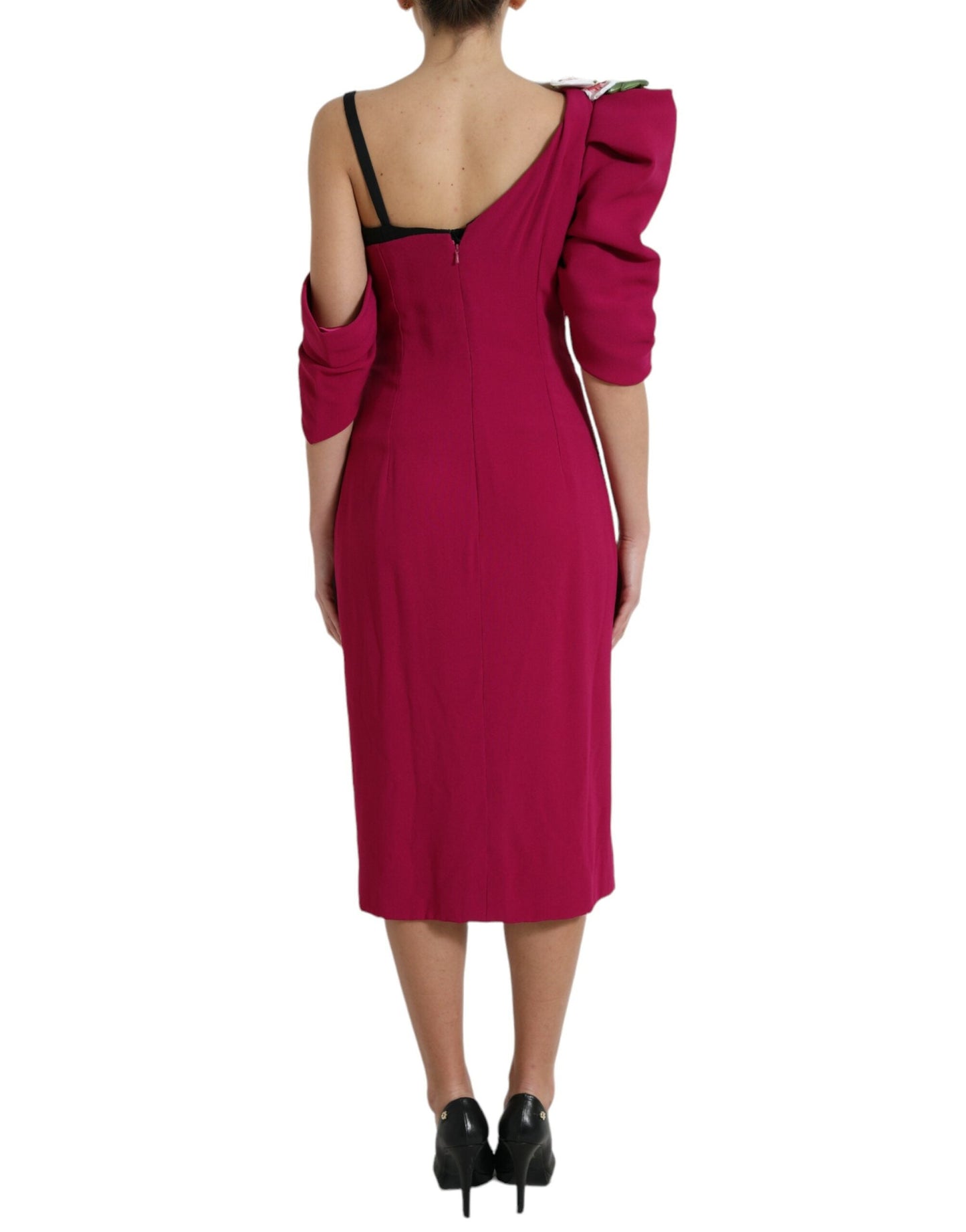 Dolce & Gabbana Purple Flower Embellished One Shoulder Women's Dress