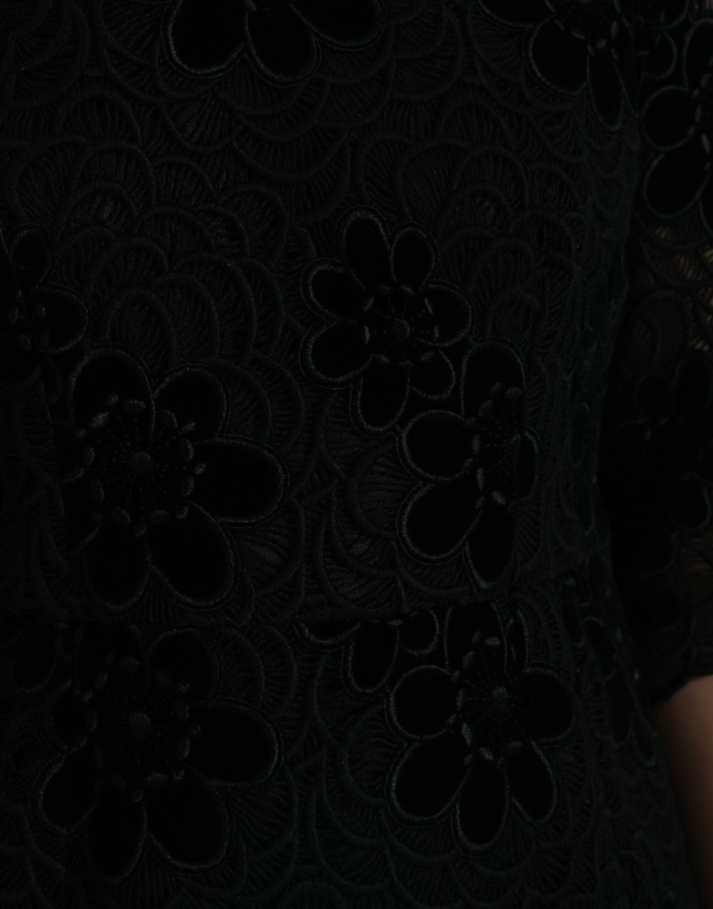 Dolce & Gabbana Black Floral Lace Cotton Bodycon Women's Dress