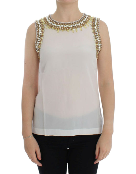 Dolce & Gabbana White crystal embellished tank Women's top