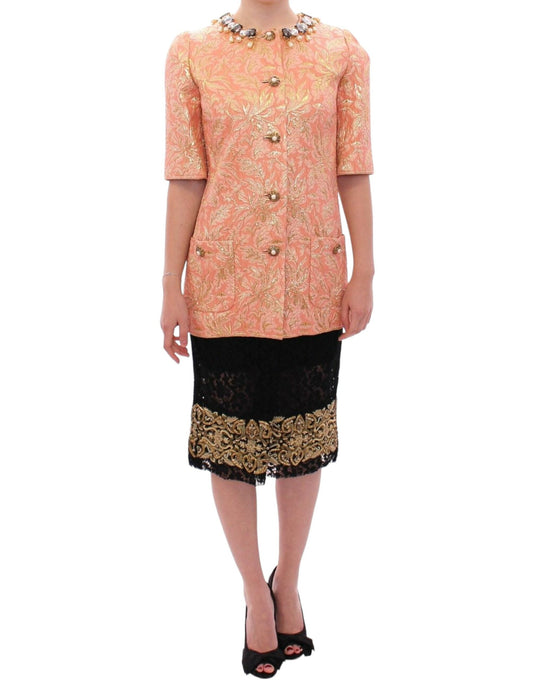 Dolce & Gabbana Pink Silk Brocade Crystal Jacket Women's Coat