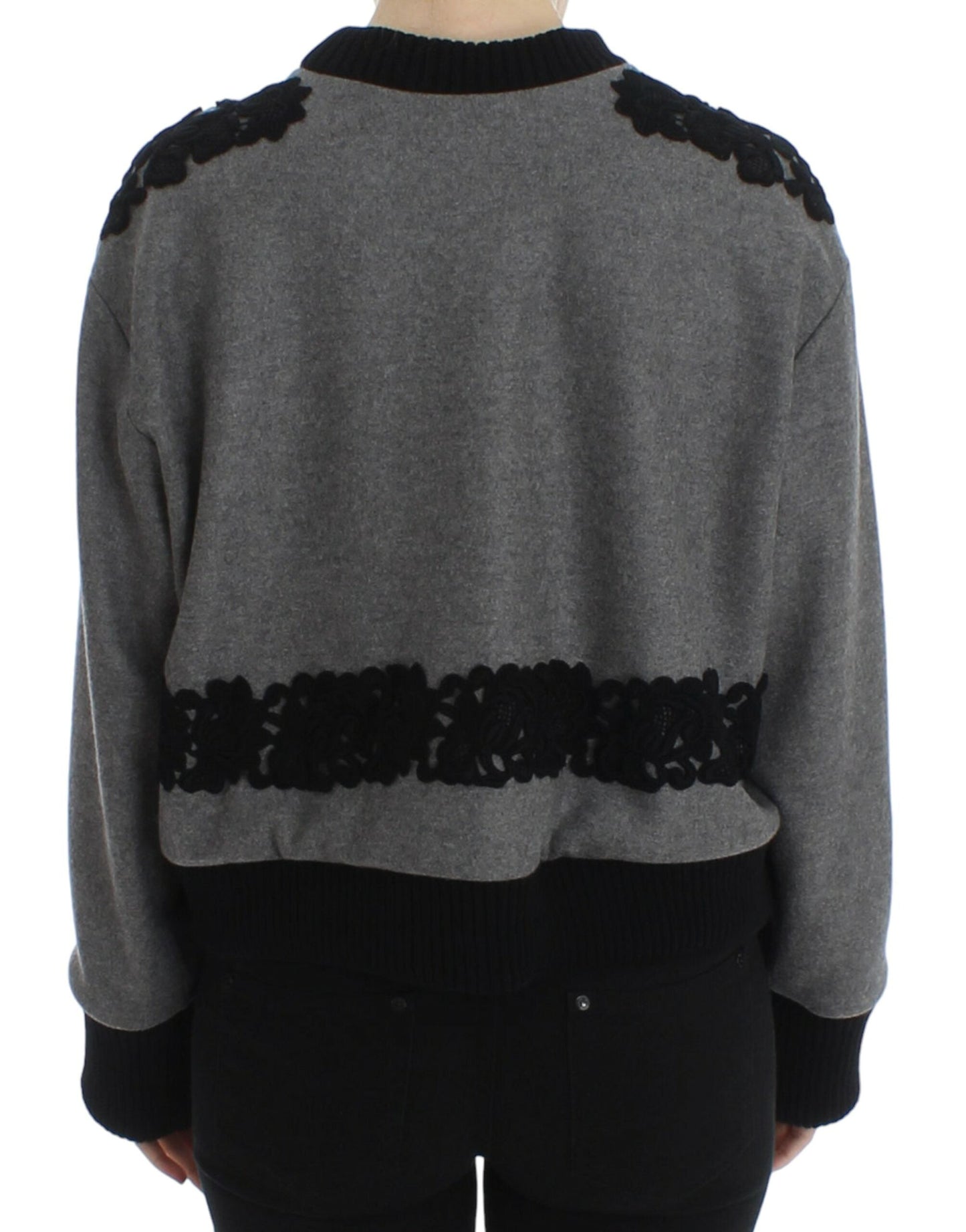 Dolce & Gabbana Gray Black Lace Wool Cashmere Women's Sweater