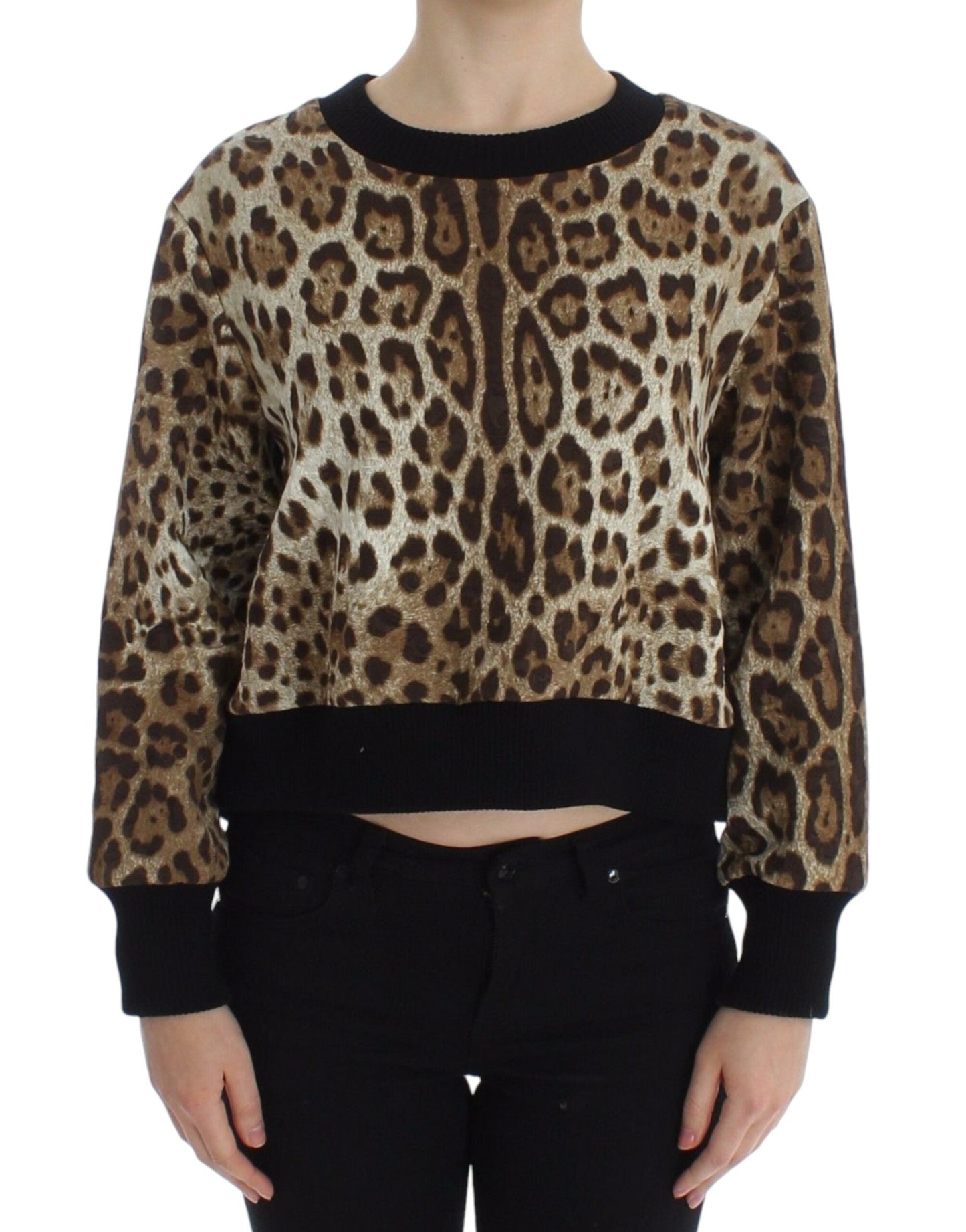 Dolce & Gabbana Leopard Print Crewneck Short Women's Sweater