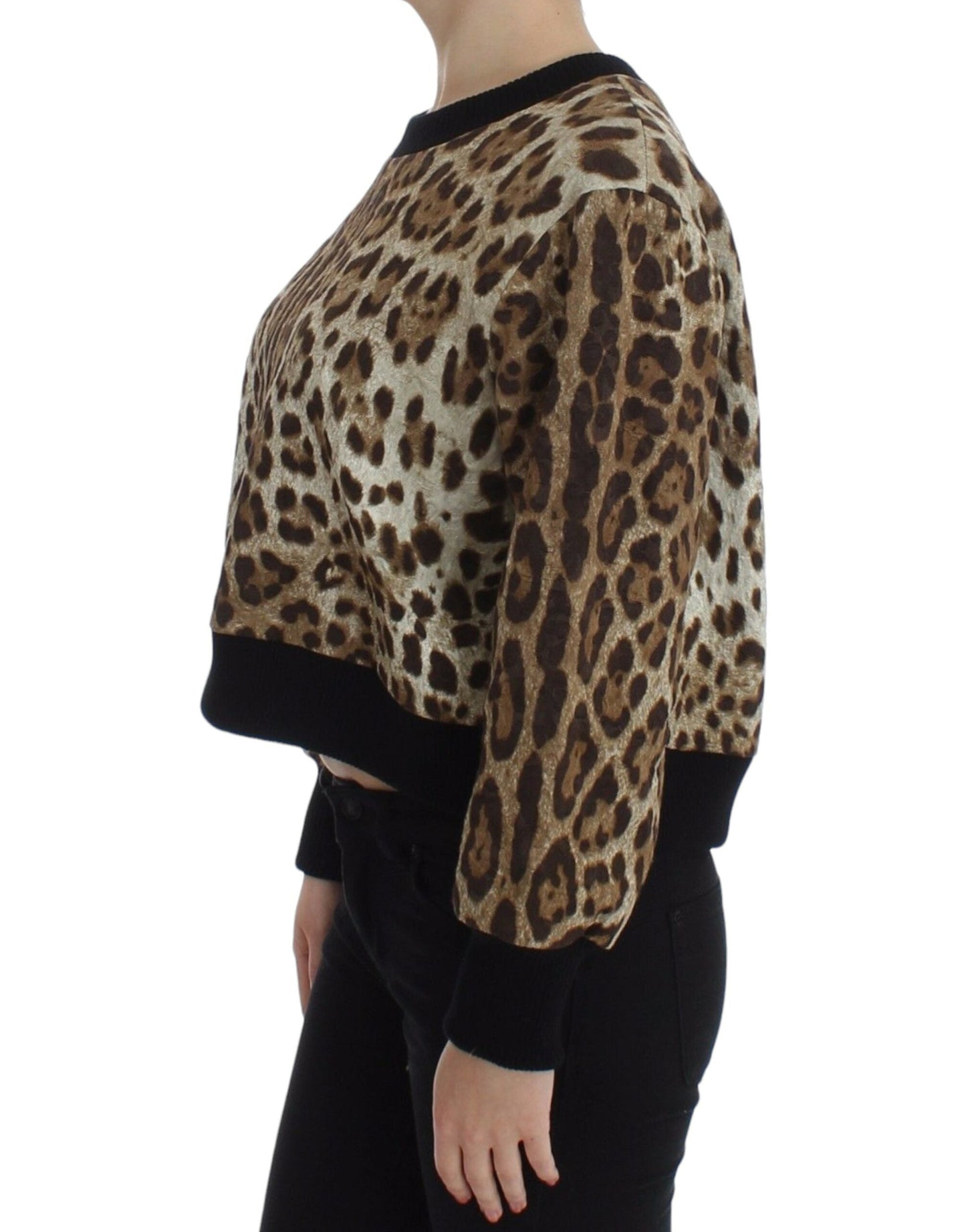 Dolce & Gabbana Leopard Print Crewneck Short Women's Sweater