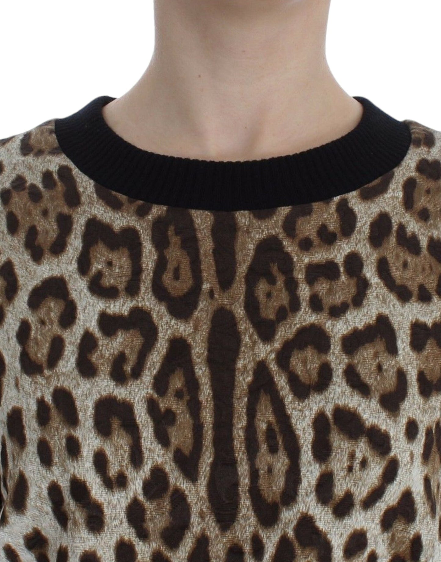 Dolce & Gabbana Leopard Print Crewneck Short Women's Sweater