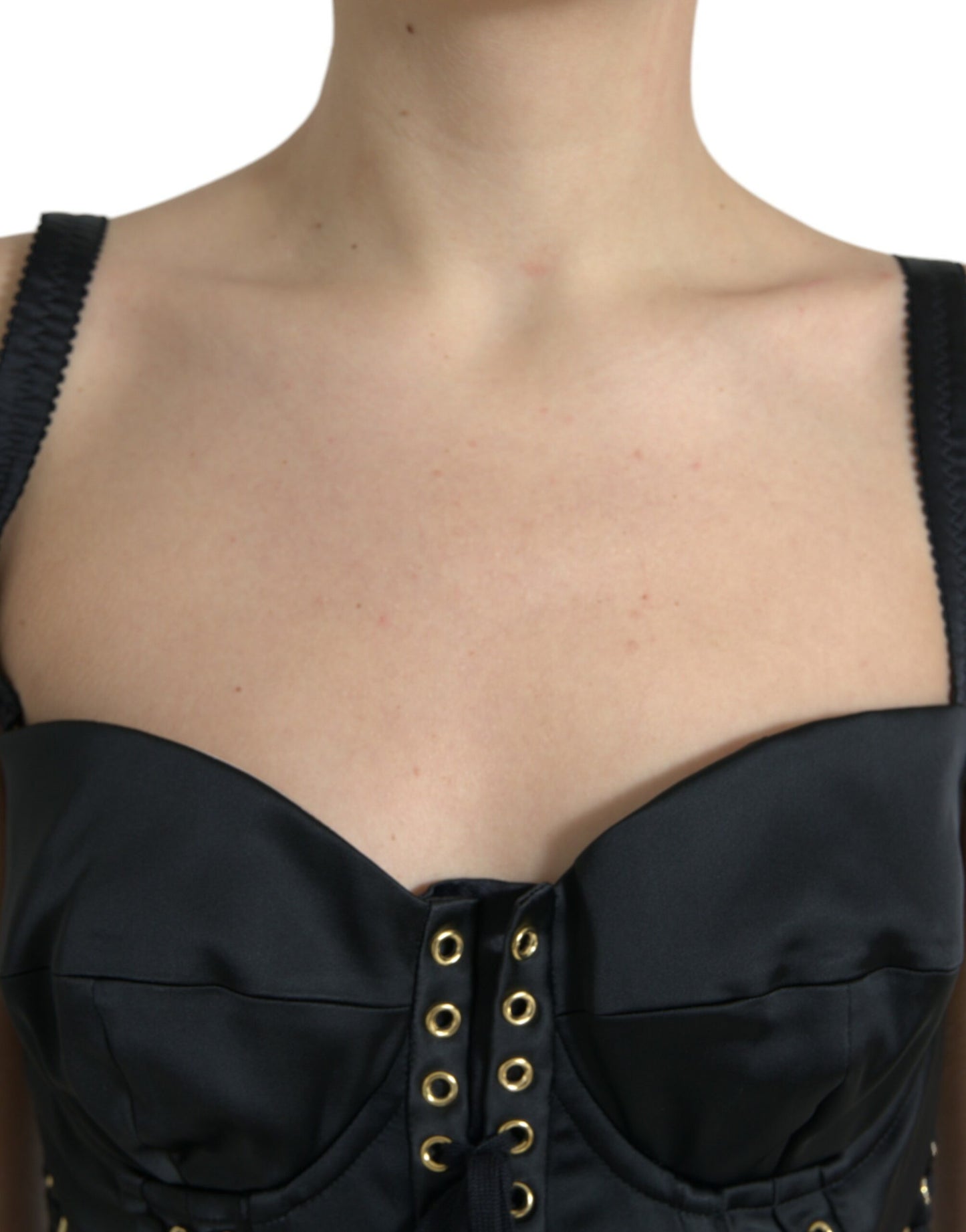 Dolce & Gabbana Black Bustier Corset Lace Bodycon Midi Women's Dress
