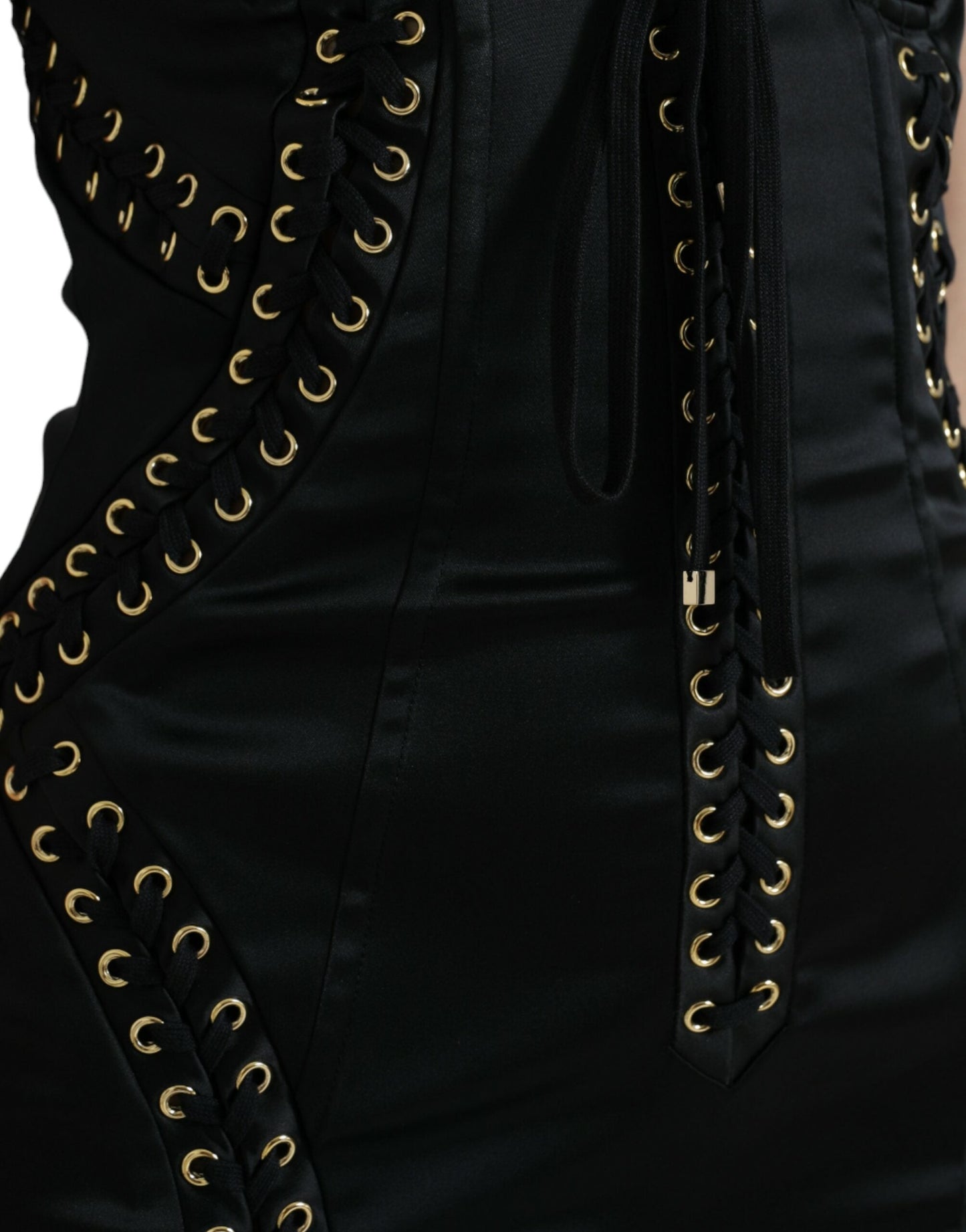 Dolce & Gabbana Black Bustier Corset Lace Bodycon Midi Women's Dress