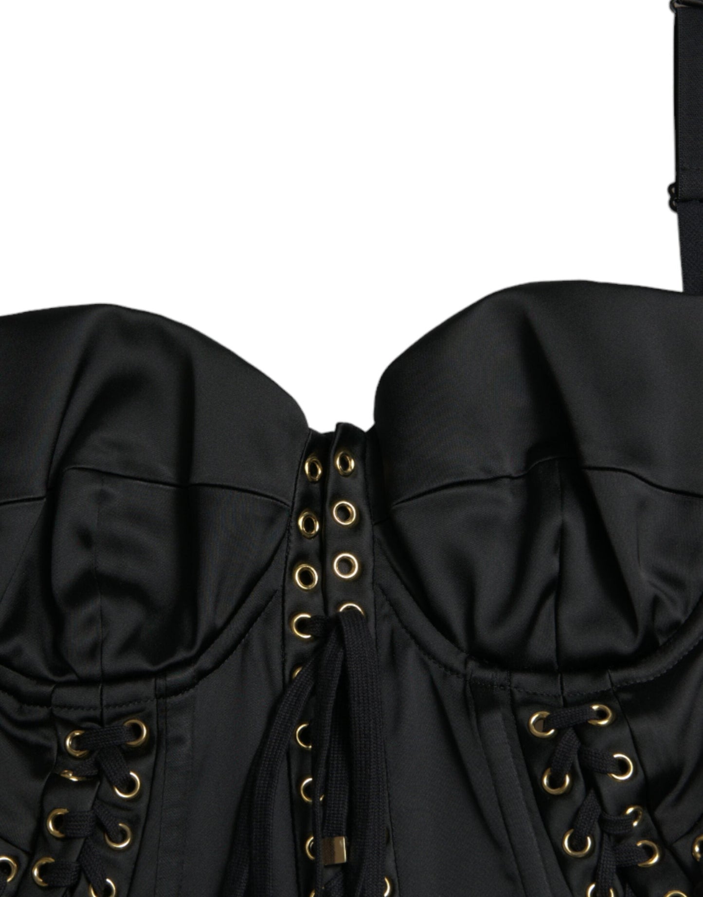 Dolce & Gabbana Black Bustier Corset Lace Bodycon Midi Women's Dress