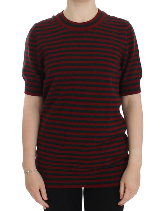 Dolce & Gabbana Red Gray Cashmere Short Sleeve Women's Sweater