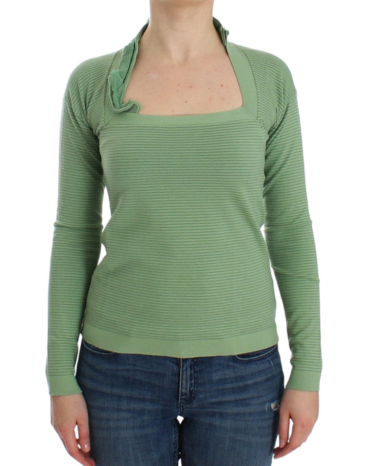 Ermanno Scervino Green Wool Blend Striped Long Sleeve Women's Sweater