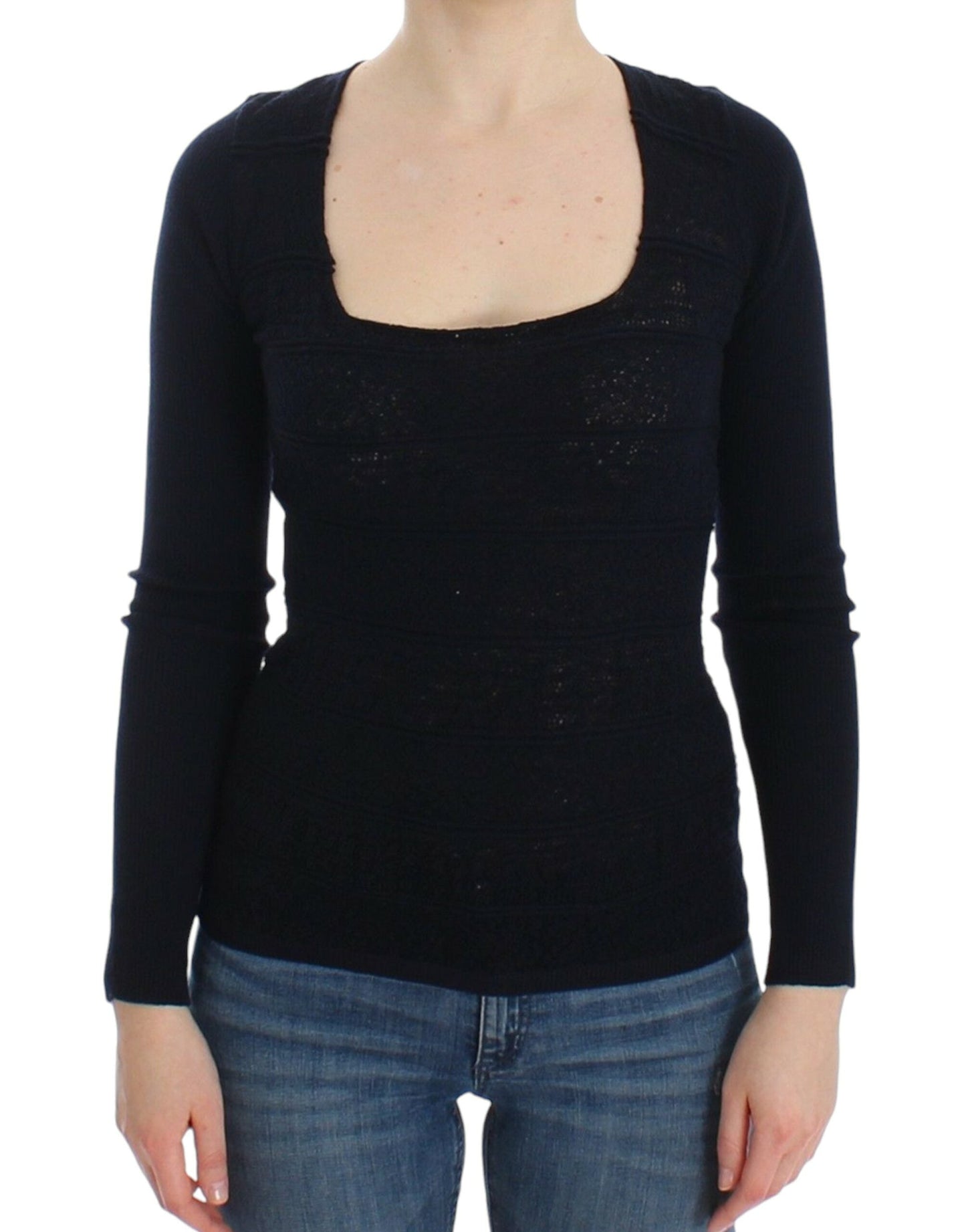 Ermanno Scervino Blue Knitted Wool Stretch Sweater Women's Top