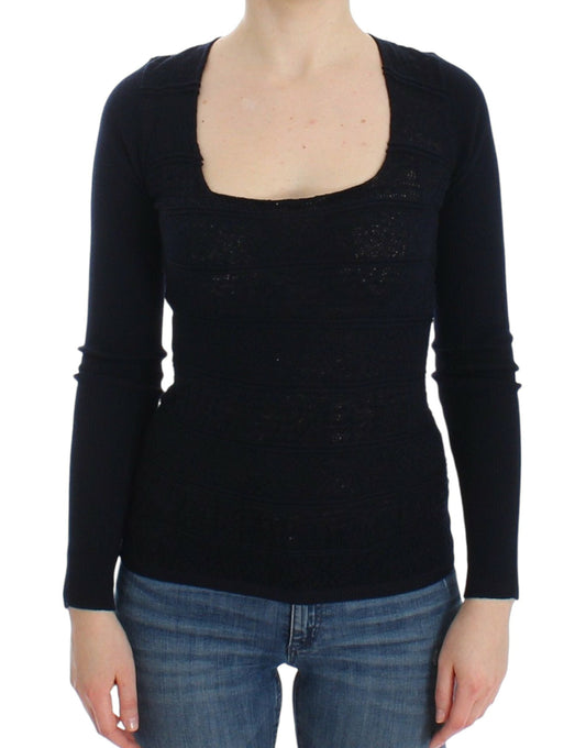 Ermanno Scervino Blue Knitted Wool Stretch Sweater Women's Top
