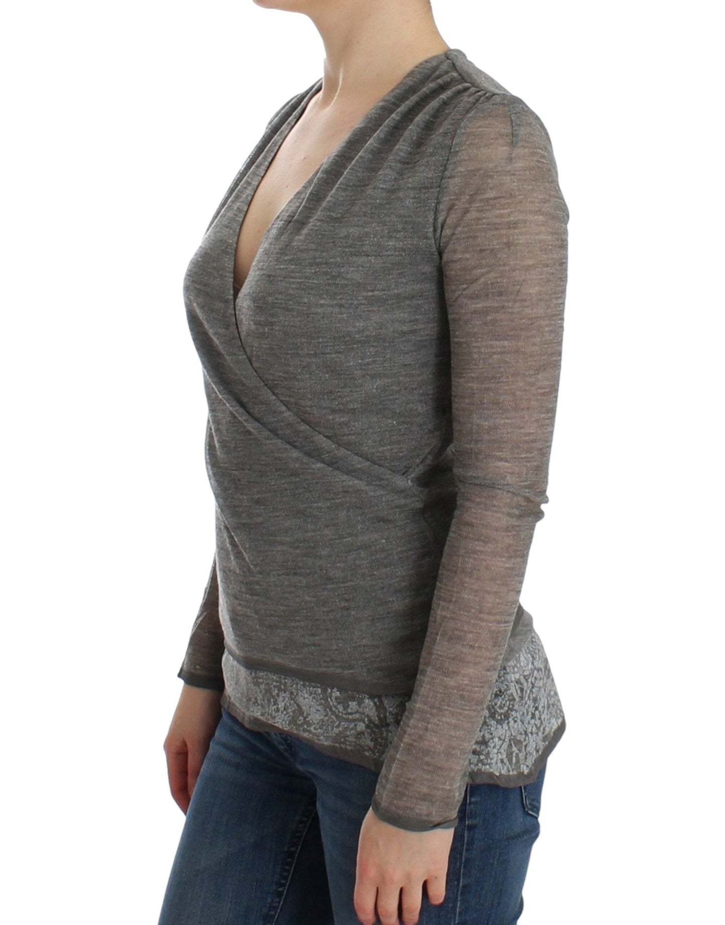Ermanno Scervino Gray Wool Blend Stretch Long Sleeve Women's Sweater