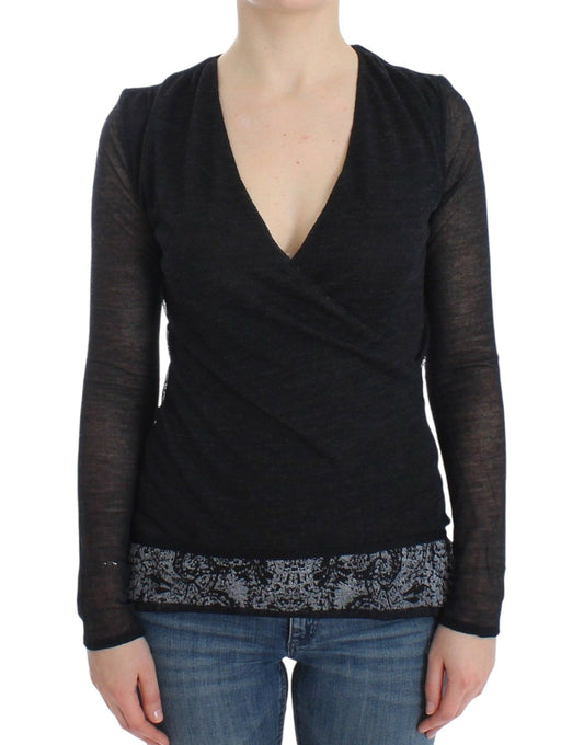Ermanno Scervino Black Wool Blend Stretch Long Sleeve Women's Sweater