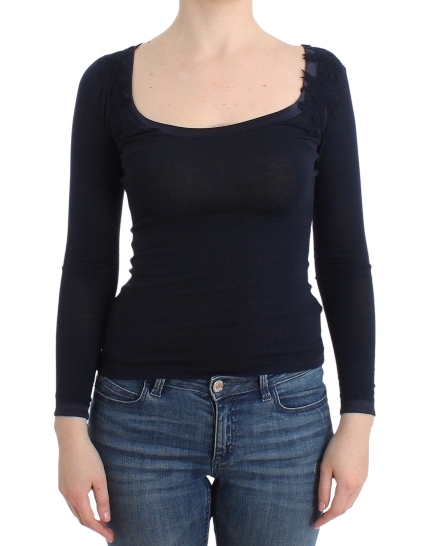 Ermanno Scervino Lingerie Blue Top Blouse Jumper Lace Women's Rayon