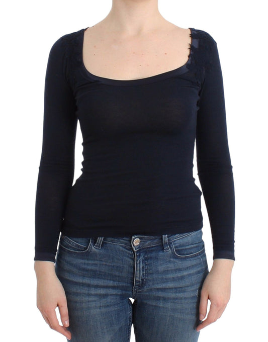Ermanno Scervino Lingerie Blue Top Blouse Jumper Lace Women's Rayon