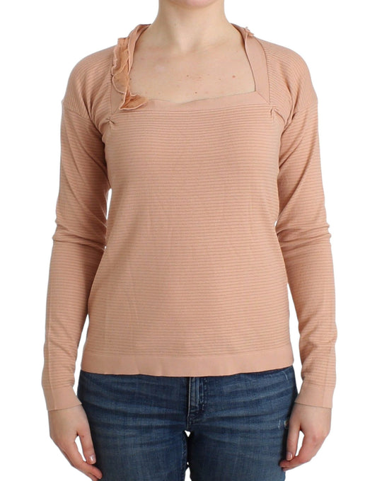 Ermanno Scervino Orange Wool Blend Striped Long Sleeve Women's Top
