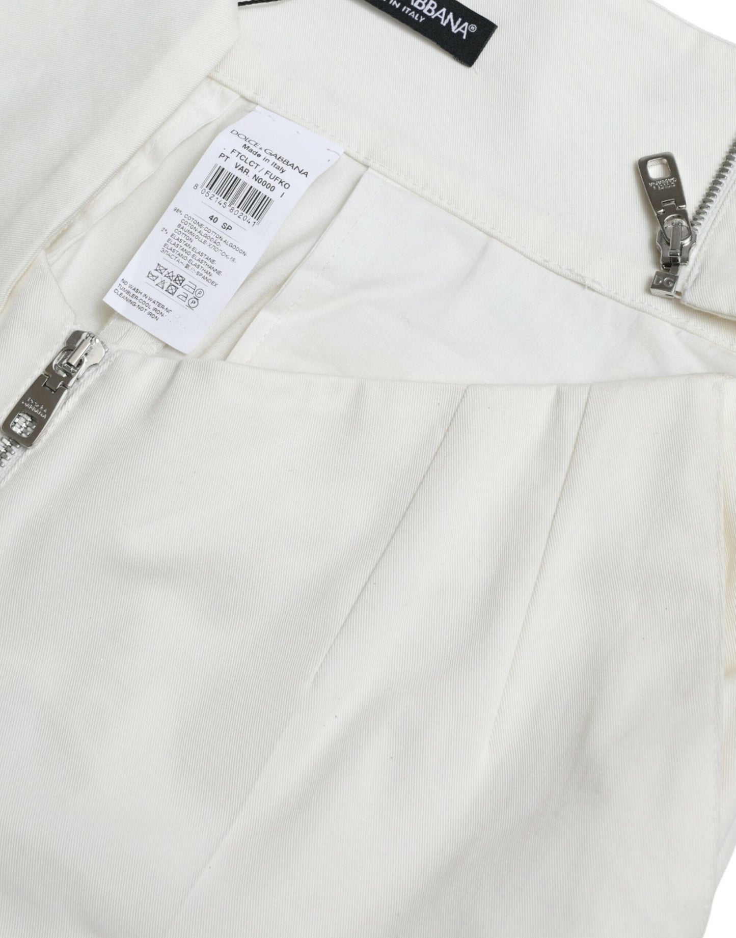 Dolce & Gabbana Black White Cotton Cut Out Waist Tapered Women's Pants