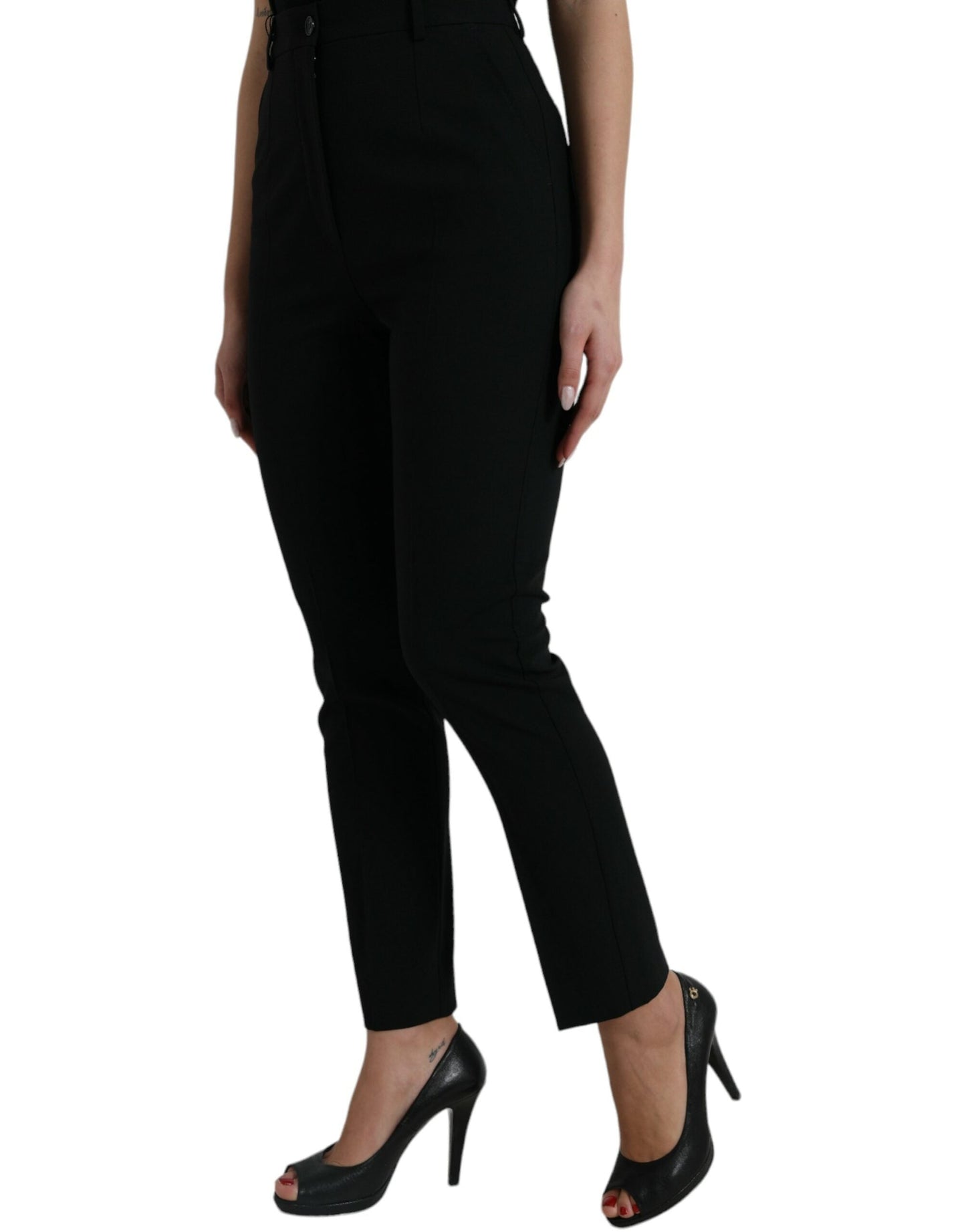 Dolce & Gabbana Black Wool High Waist Tapered Women's Pants