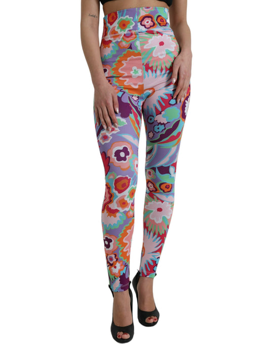 Dolce & Gabbana Multicolor Floral High Waist Leggings Women's Pants